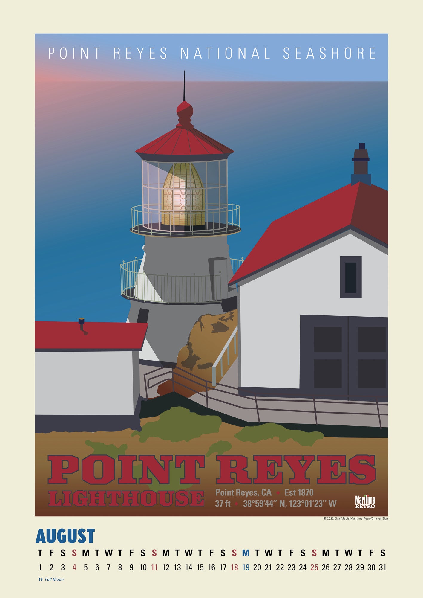 Pacific Coast Lighthouses Oversize Wall Calendar 2024, 13.38'' x 19'' Spiral Bound with Hanger