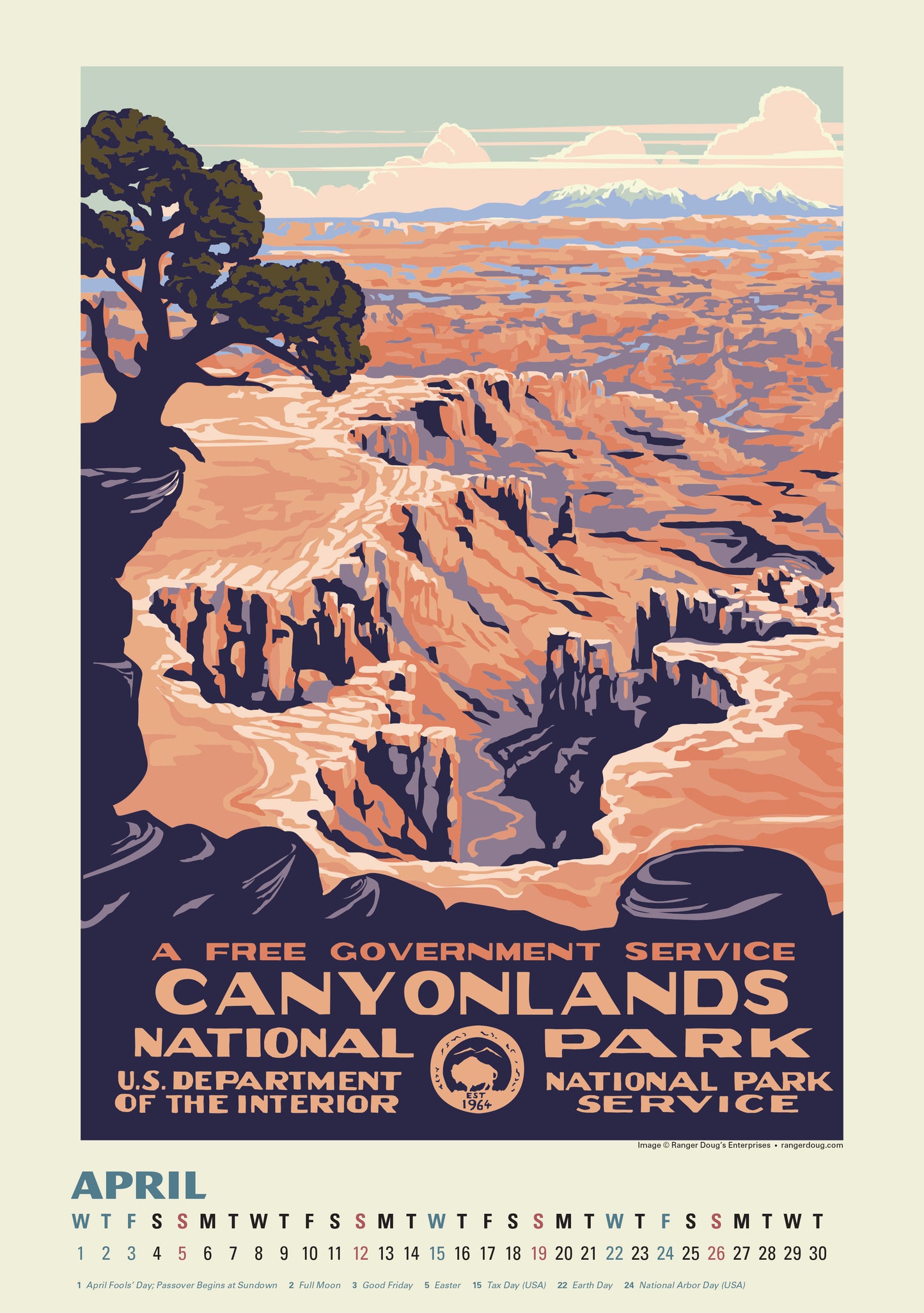 Large 2026 wall calendar with WPA National Parks art