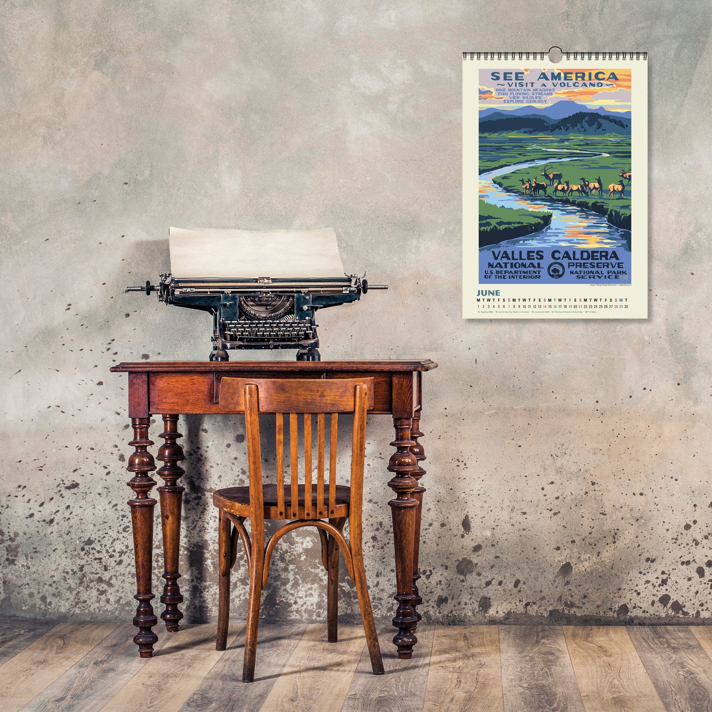 2026 calendar with retro WPA-style national park artwork