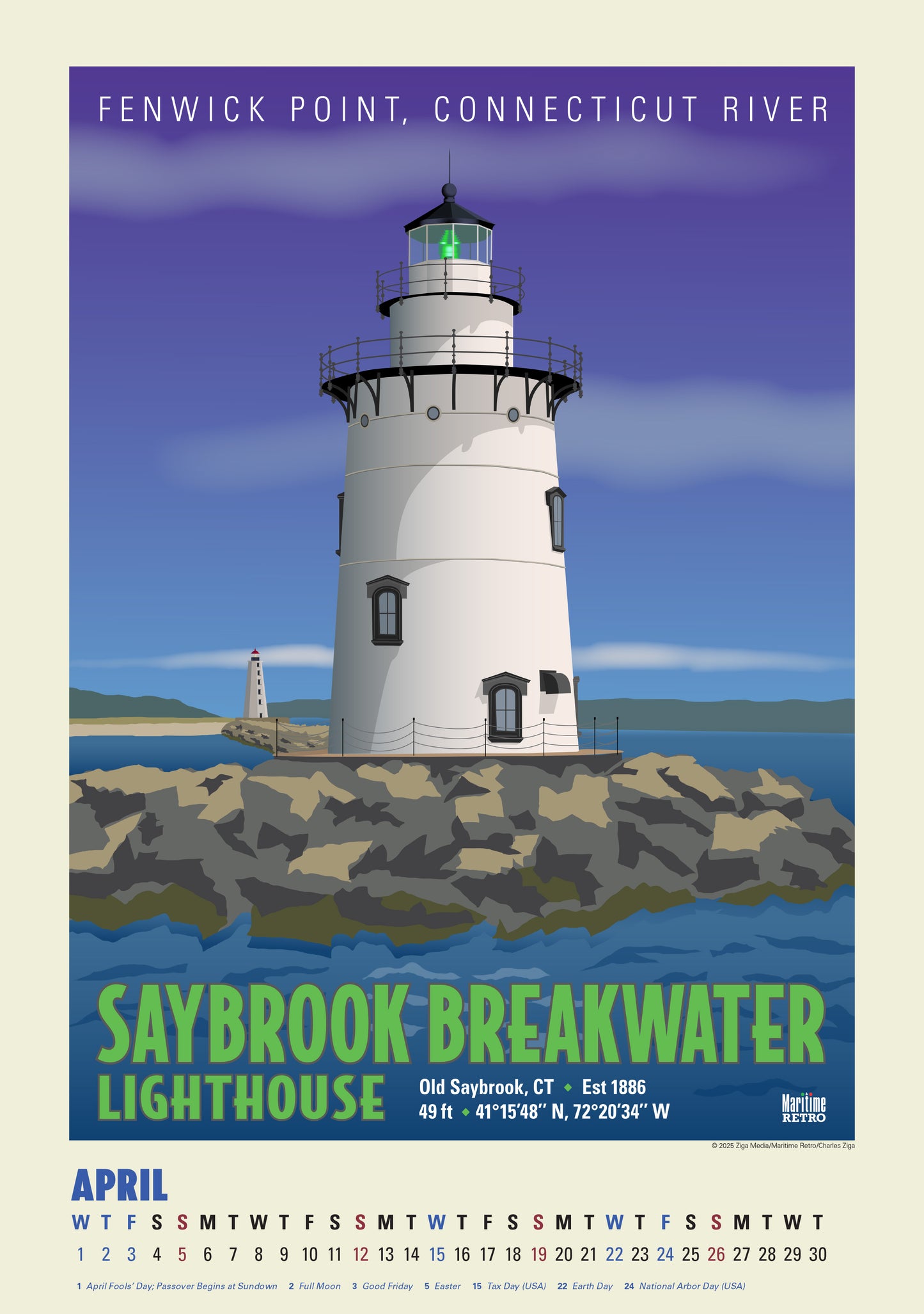 2026 New England Lighthouses Oversize Wall Calendar