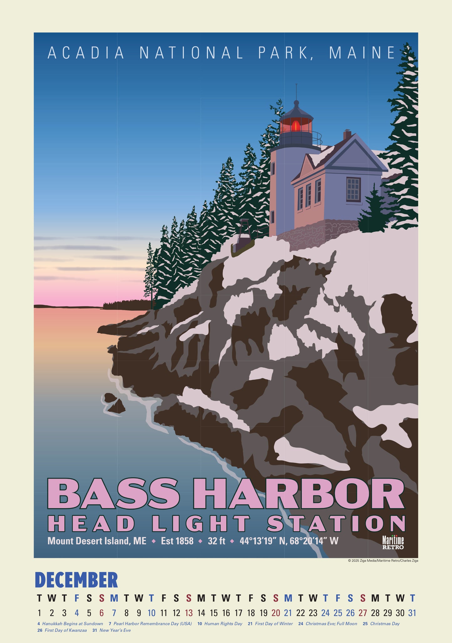 Oversize lighthouse calendar with hanger, 13.4" x 19"