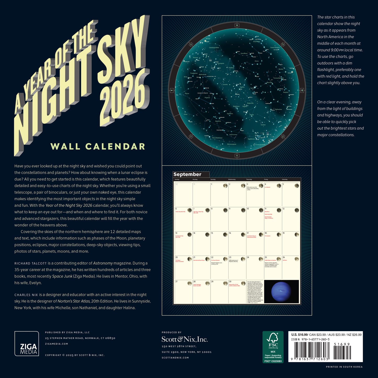 Astronomy-themed 2026 calendar with images of stars and galaxies