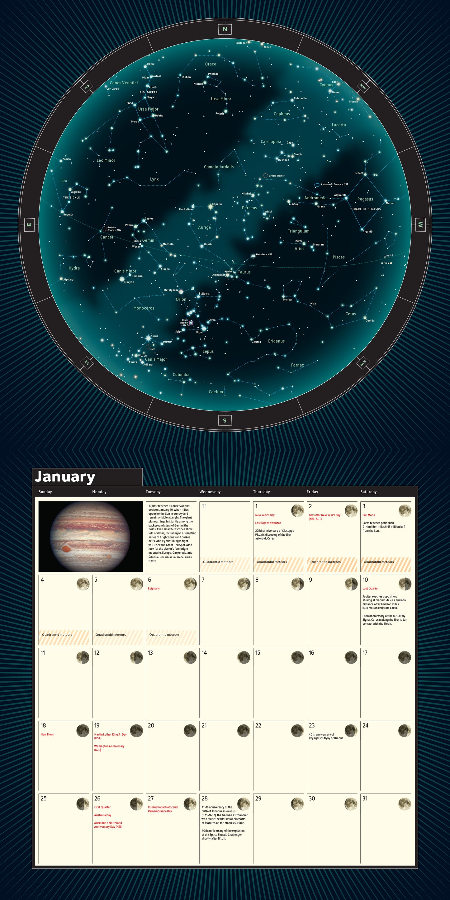 Monthly 2026 calendar featuring stunning night sky imagery