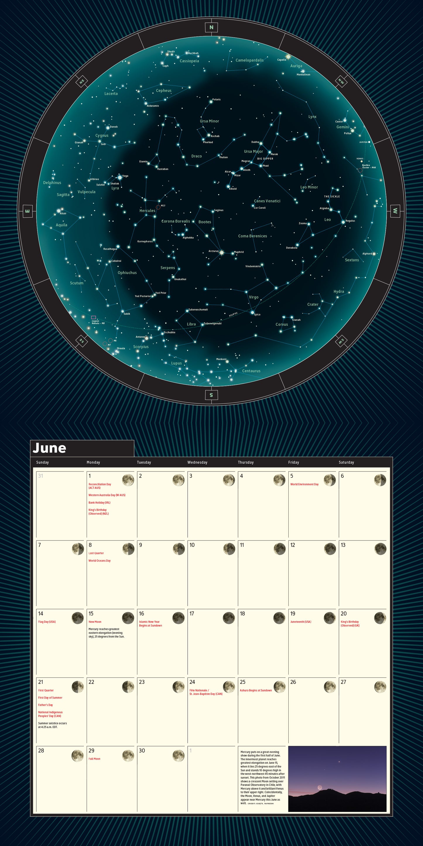 12" x 12" wall calendar showcasing the beauty of the night sky