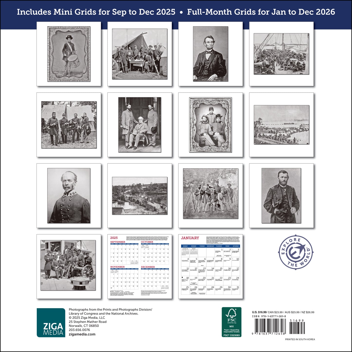 2026 calendar with daily Civil War facts and chronology
