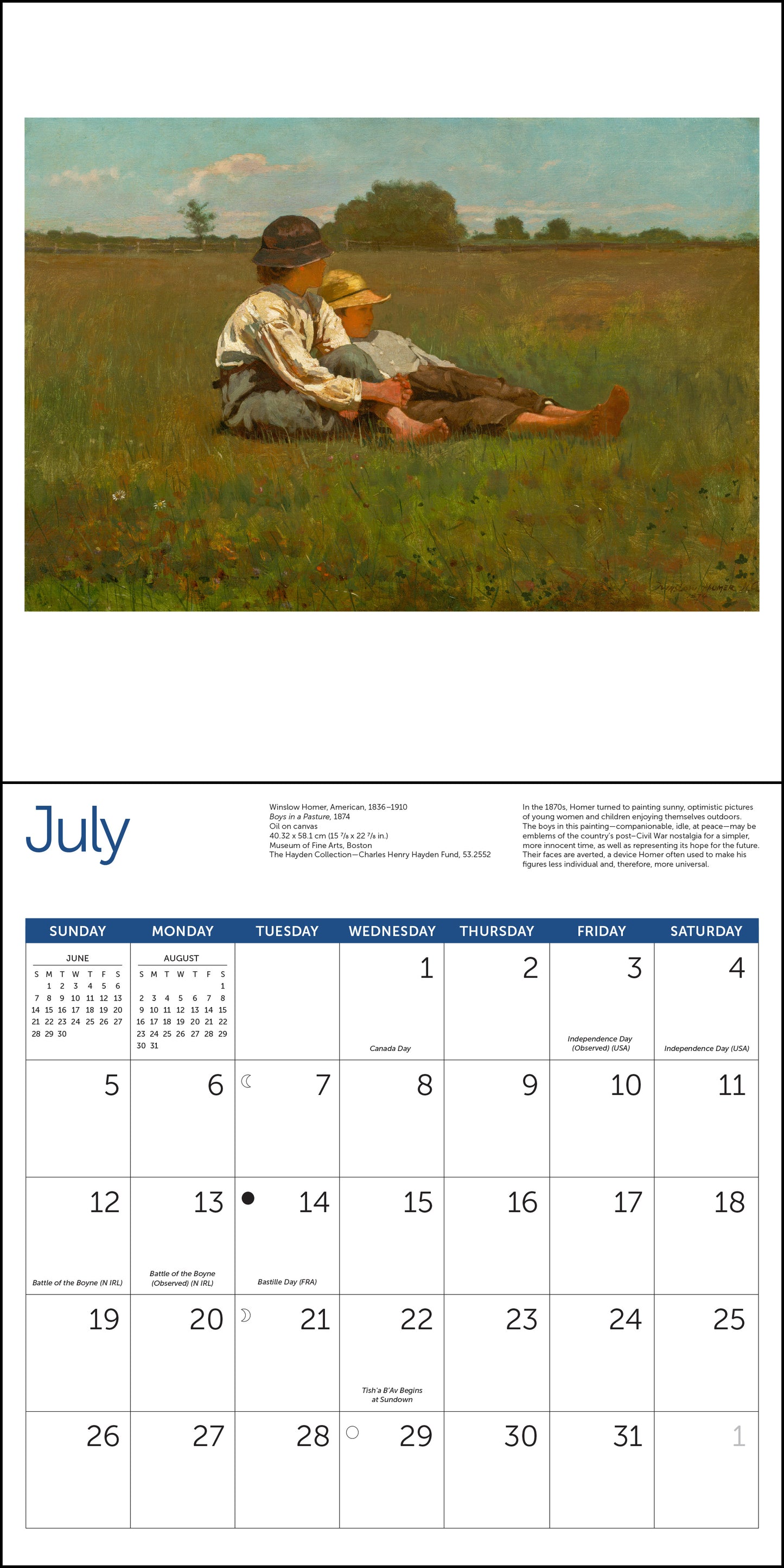 Winslow Homer outdoor paintings featured in 2026 calendar