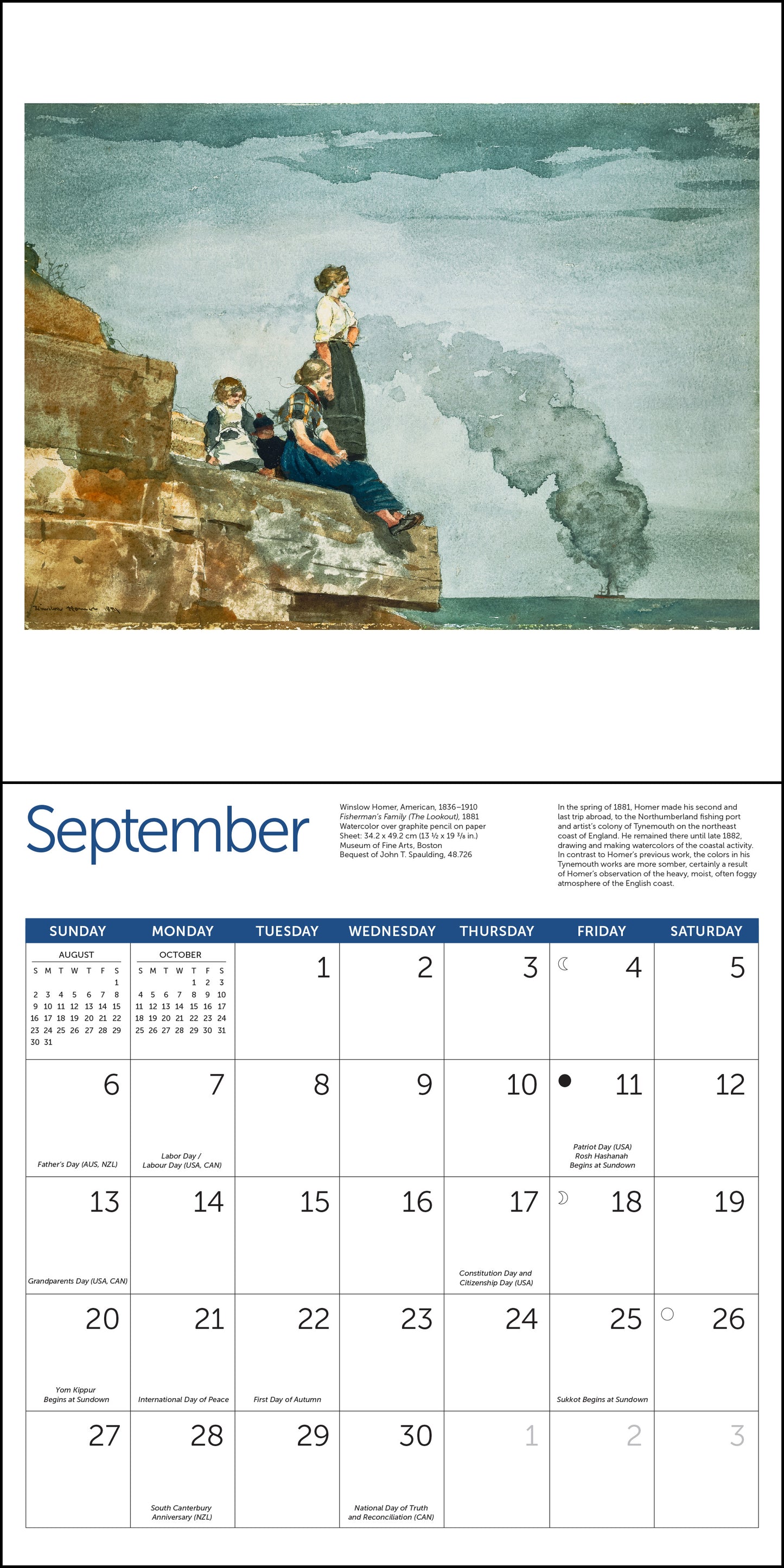 MFA Boston 2026 wall calendar with Homer’s outdoor scenes
