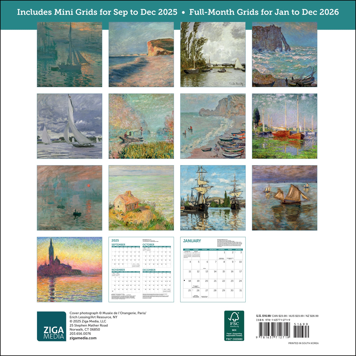 2026 calendar showcasing Monet’s coastal masterpieces