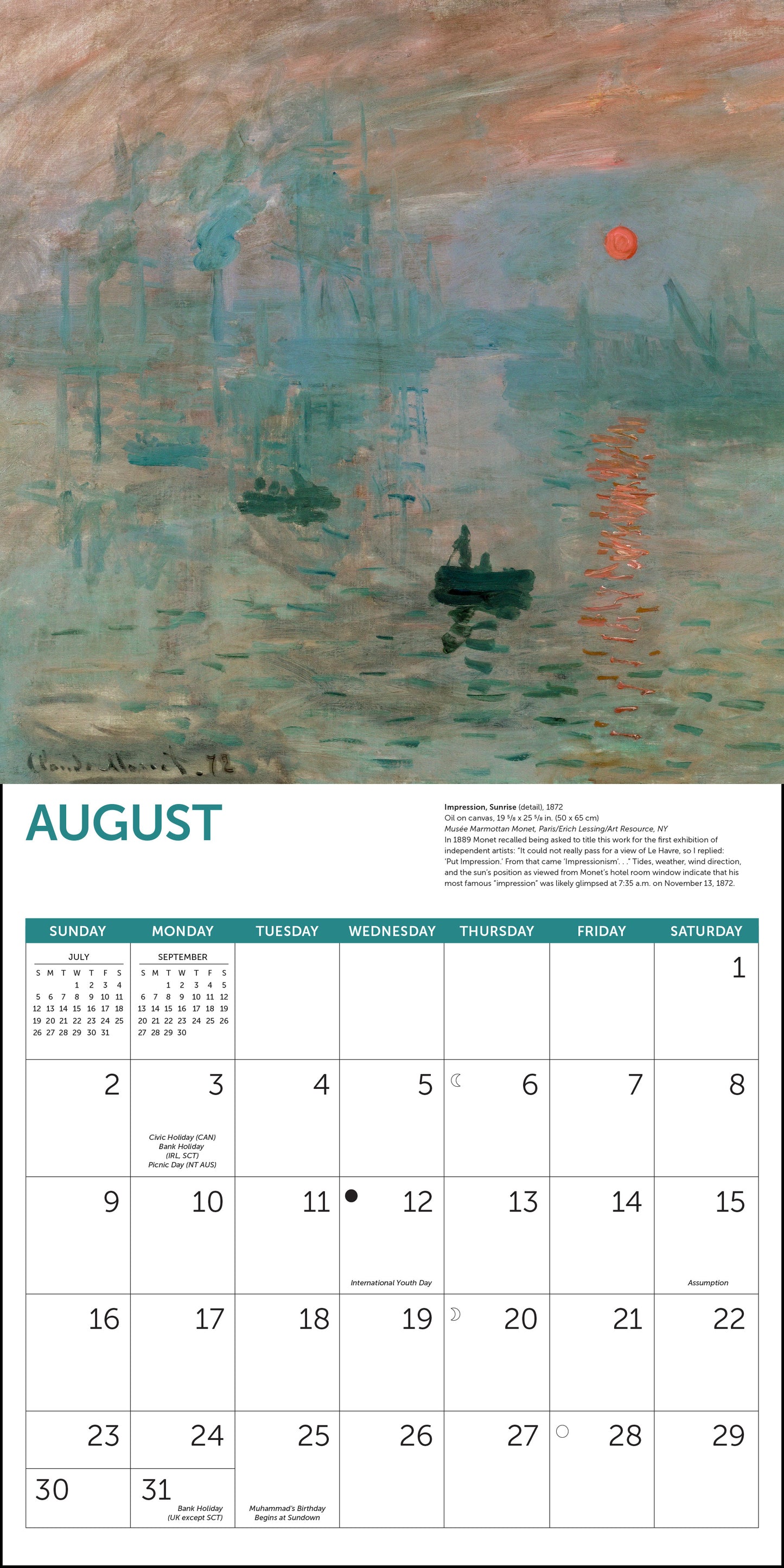 Claude Monet sea-themed art calendar for 2026