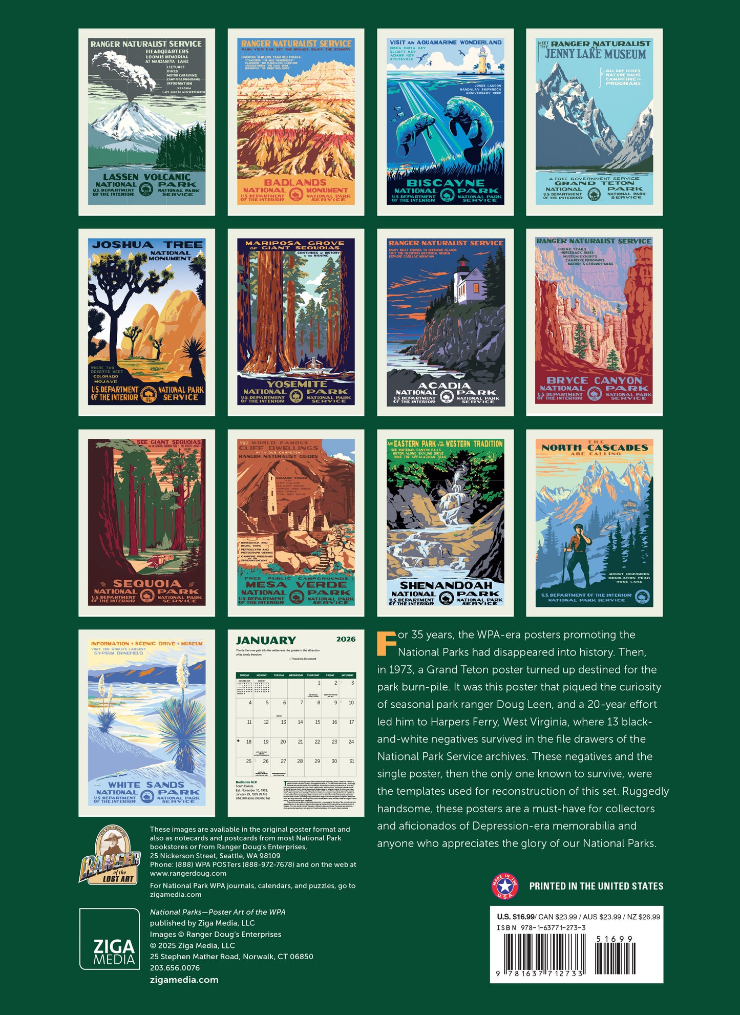 WPA-style National Parks scenes in 2026 wall calendar