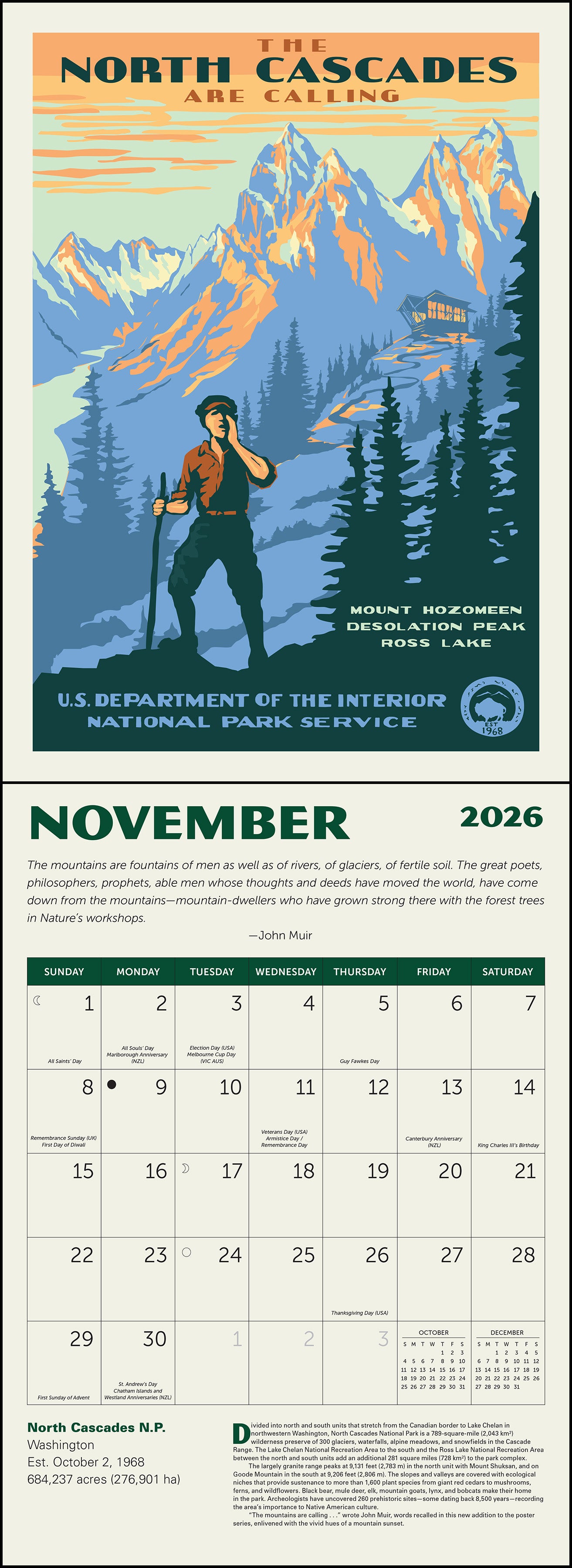 USA National Parks wall calendar featuring vintage WPA art