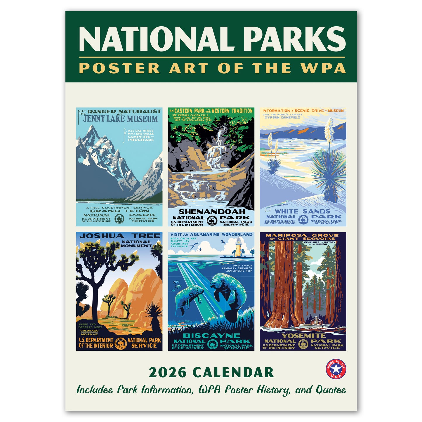 2026 National Parks GRID—WPA (USA) Wall Calendar, Monthly, January-December 8.75'' x 12"