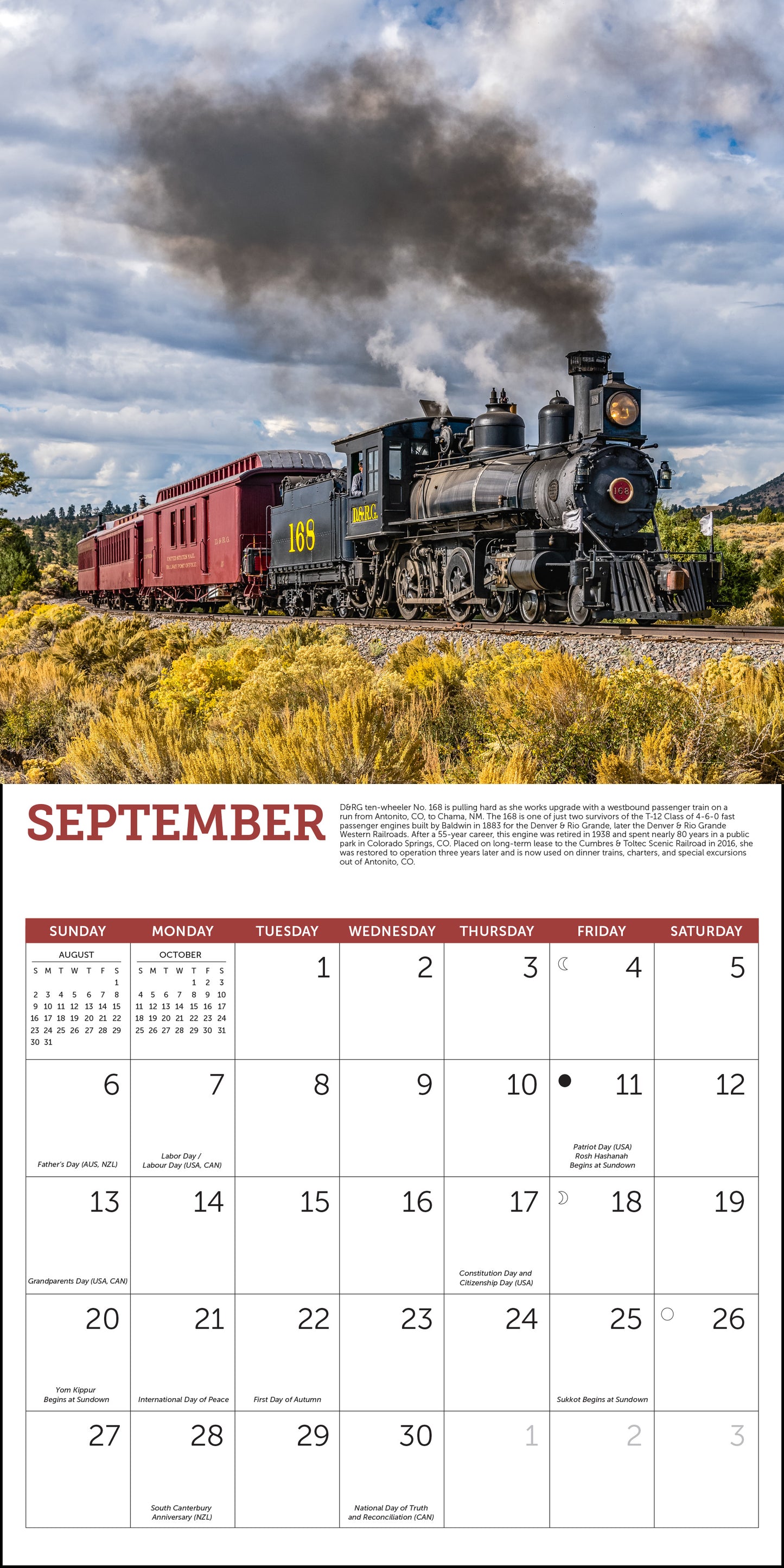 Classic steam locomotives in 2026 wall calendar