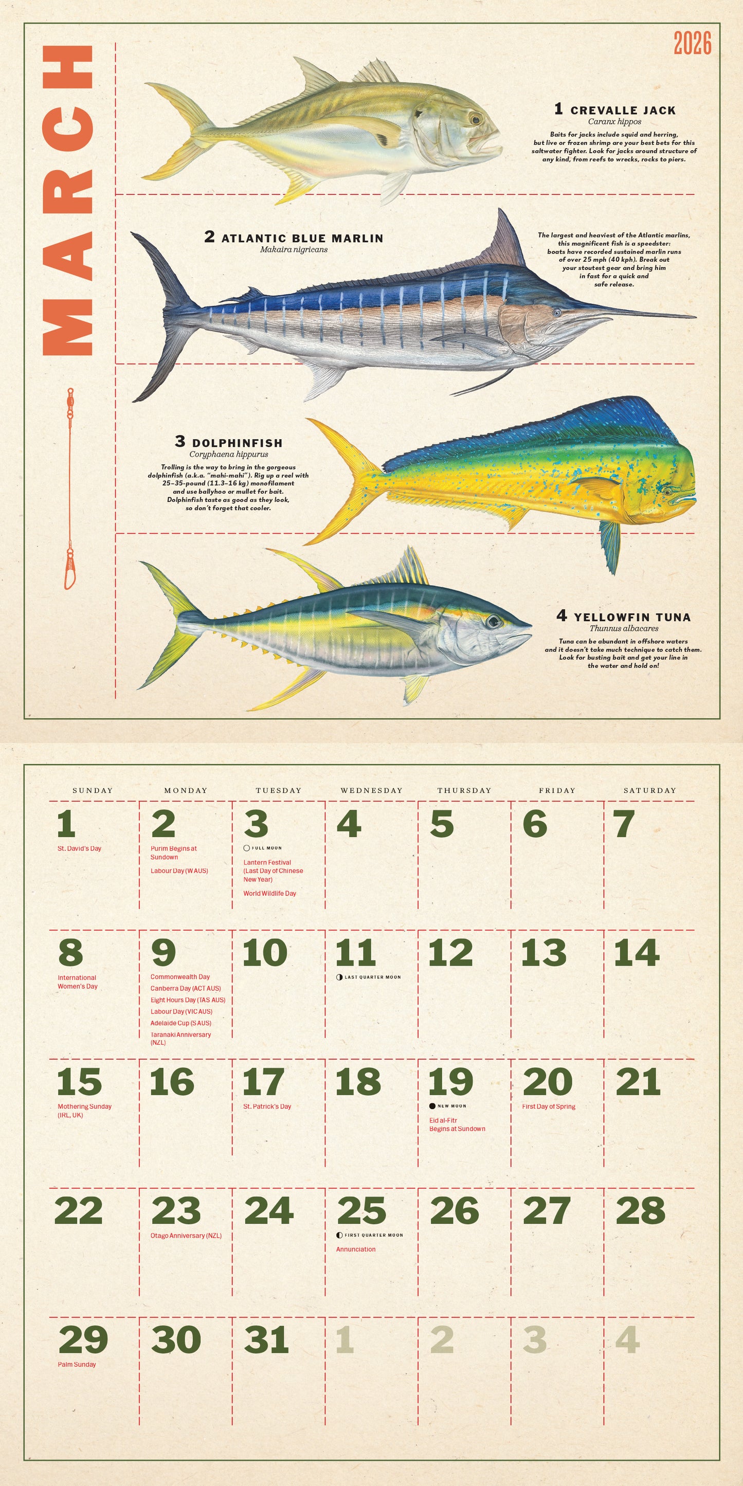 2026 calendar featuring anglers and fishing art