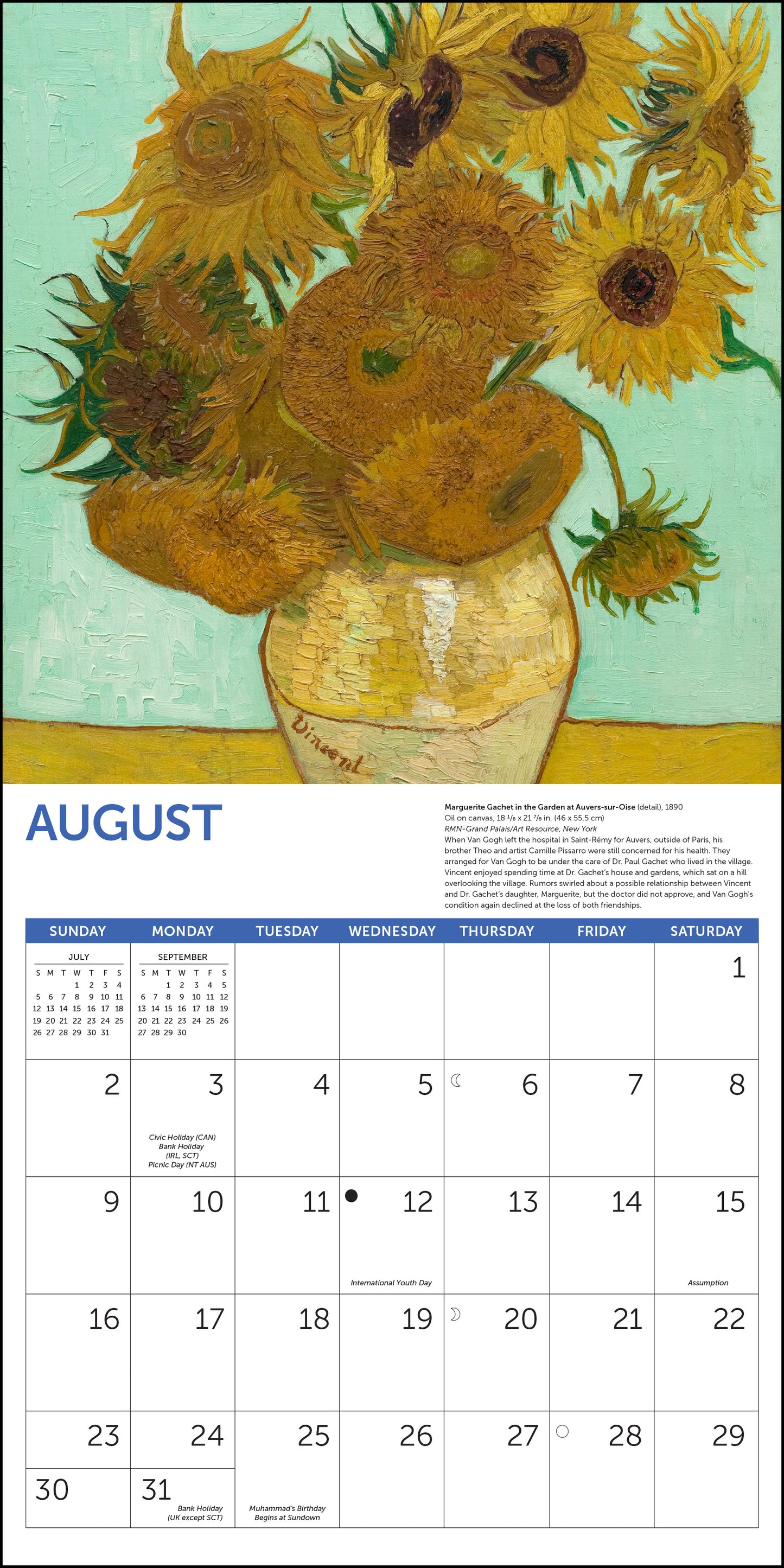 Monthly Van Gogh flower art calendar for 2026