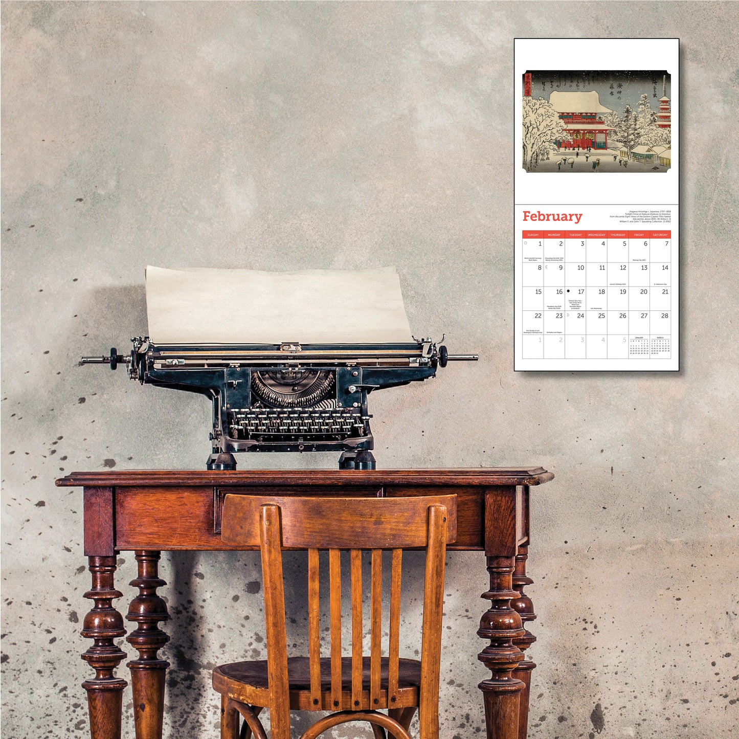 Compact 7" x 7" calendar with traditional Japanese prints