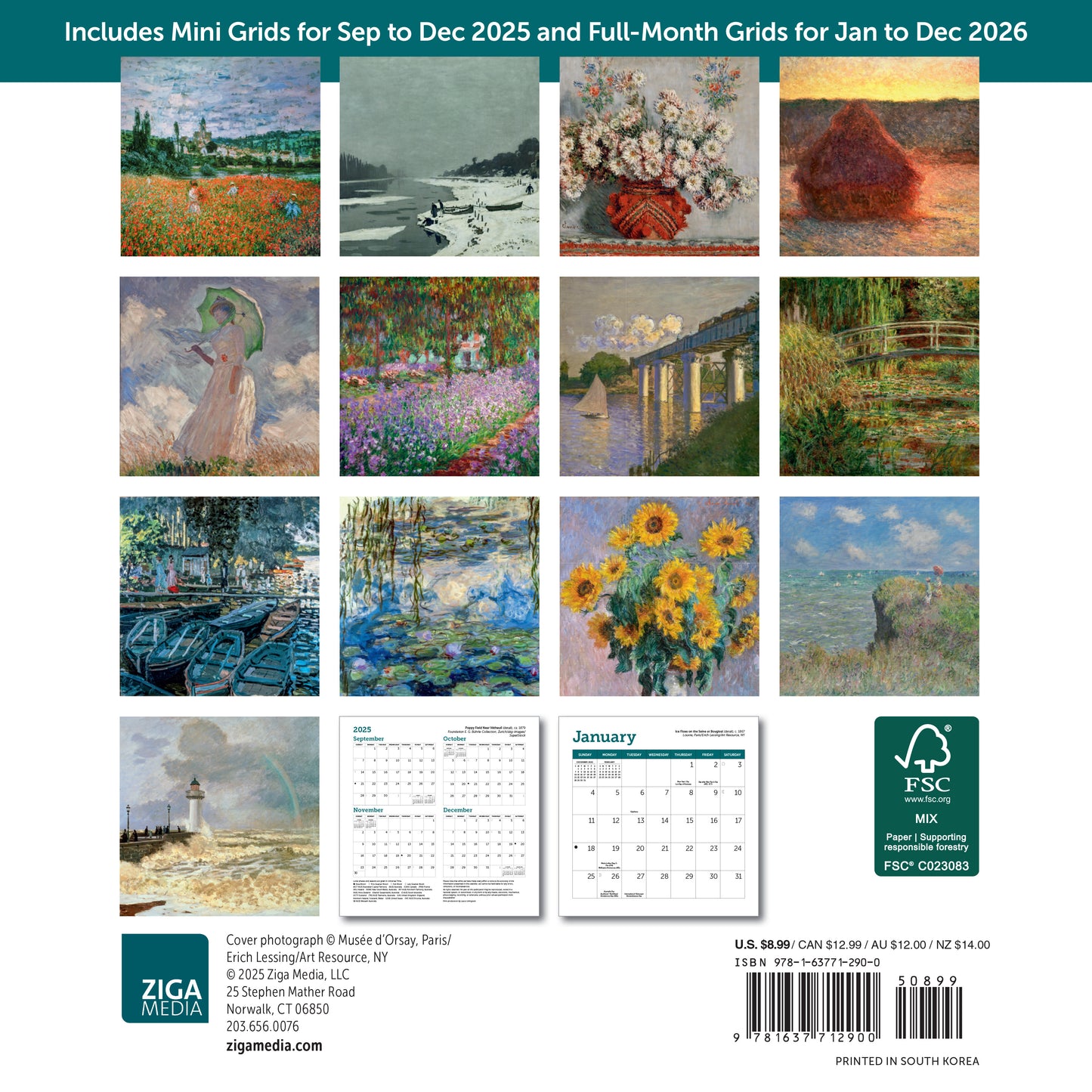 Small 2026 calendar with impressionist art by Monet