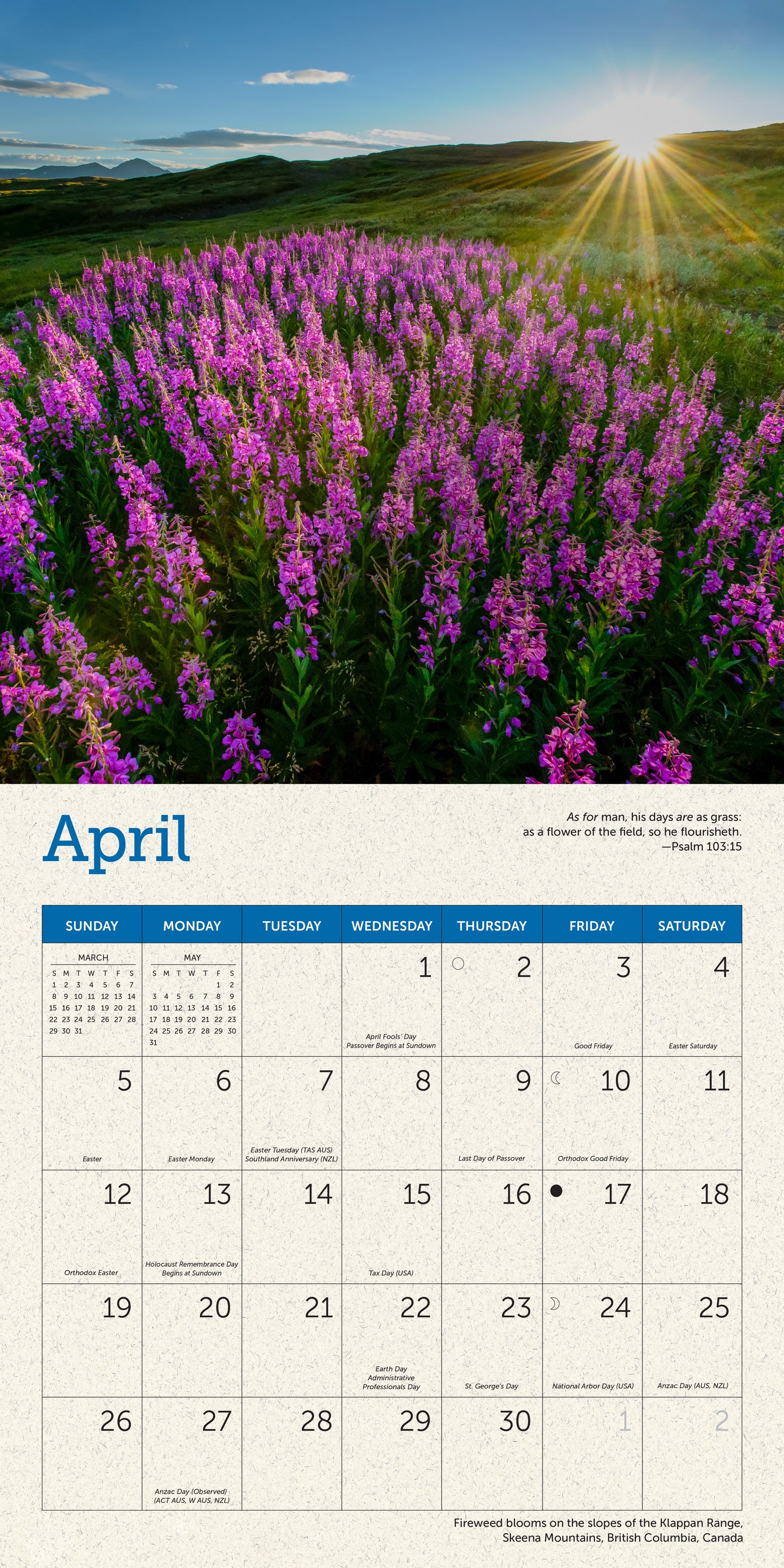 Mini wall calendar with Bible verses from Psalms