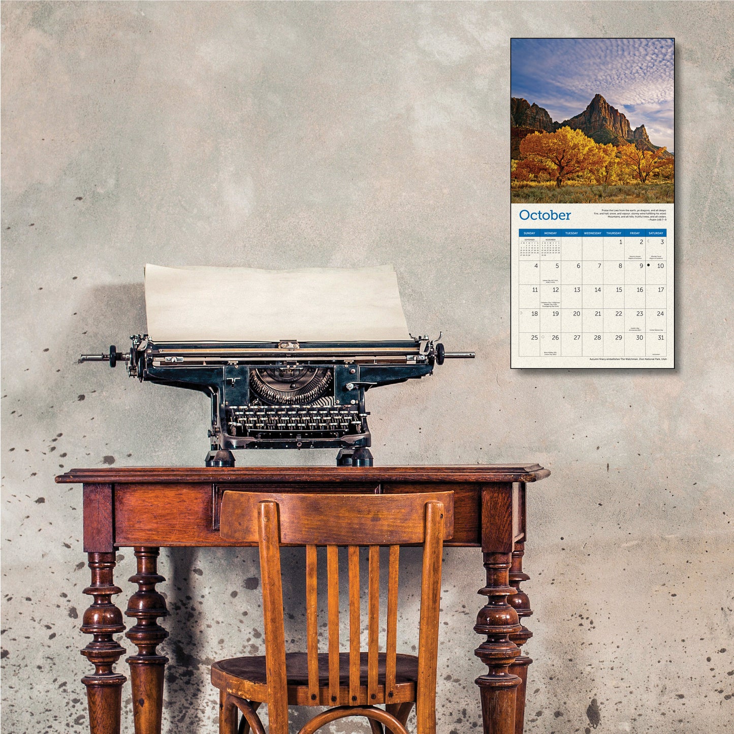Compact 7" x 7" calendar with scripture from Psalms