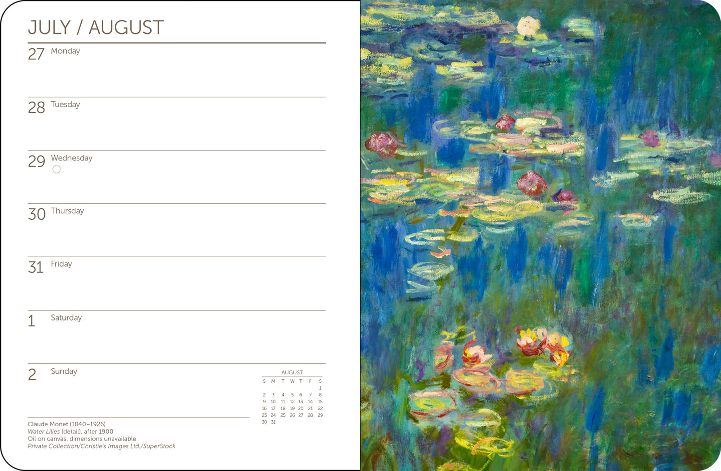 2026 Impressionists planner with classic impressionist art and spiral binding