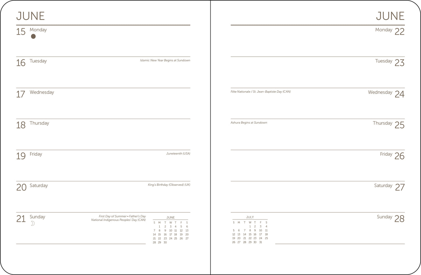 Spiral-bound Italy 2026 planner showing weekly layout with lined writing space