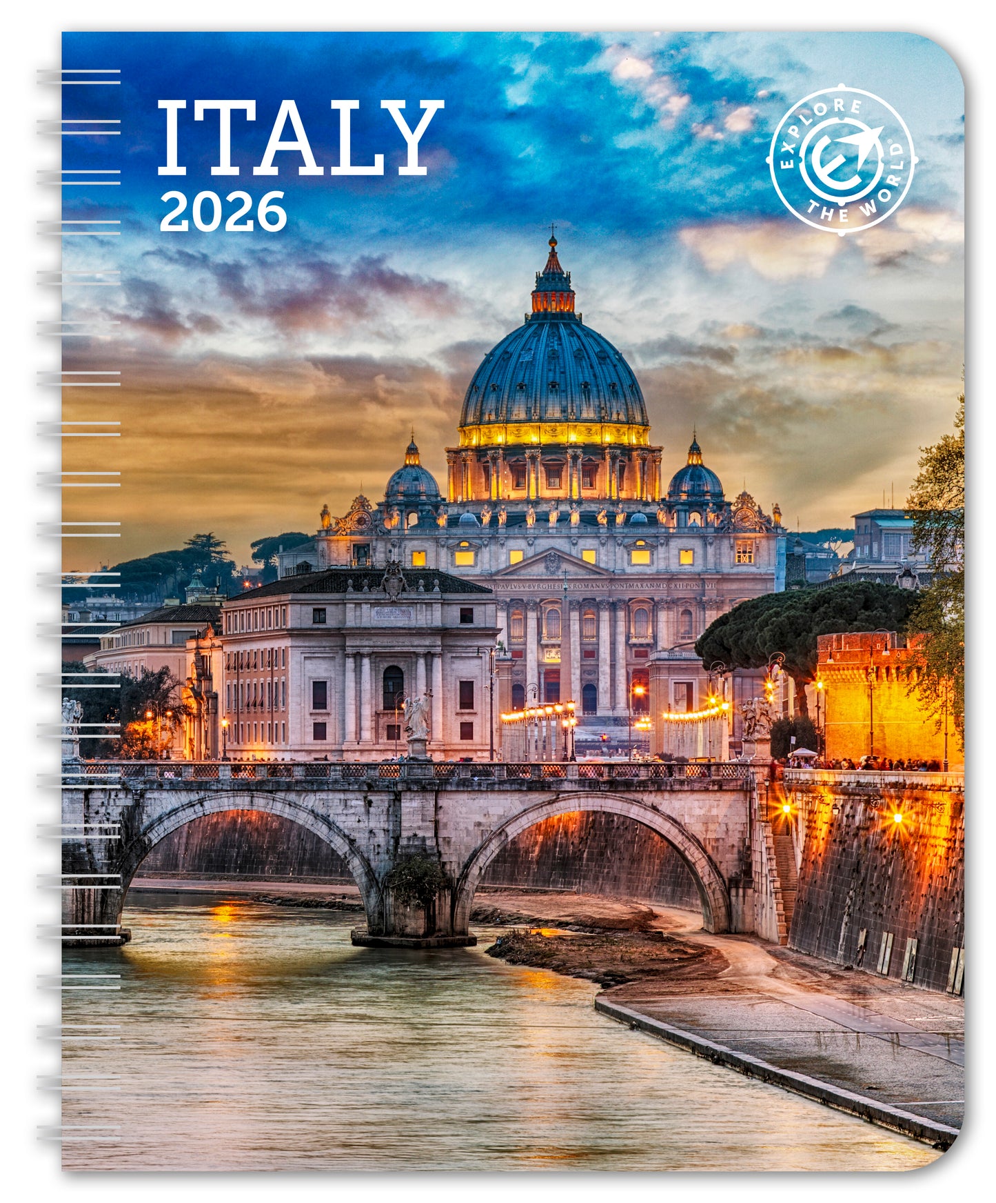 Cover of 2026 Italy Weekly Engagement Calendar featuring scenic Tuscan landscape