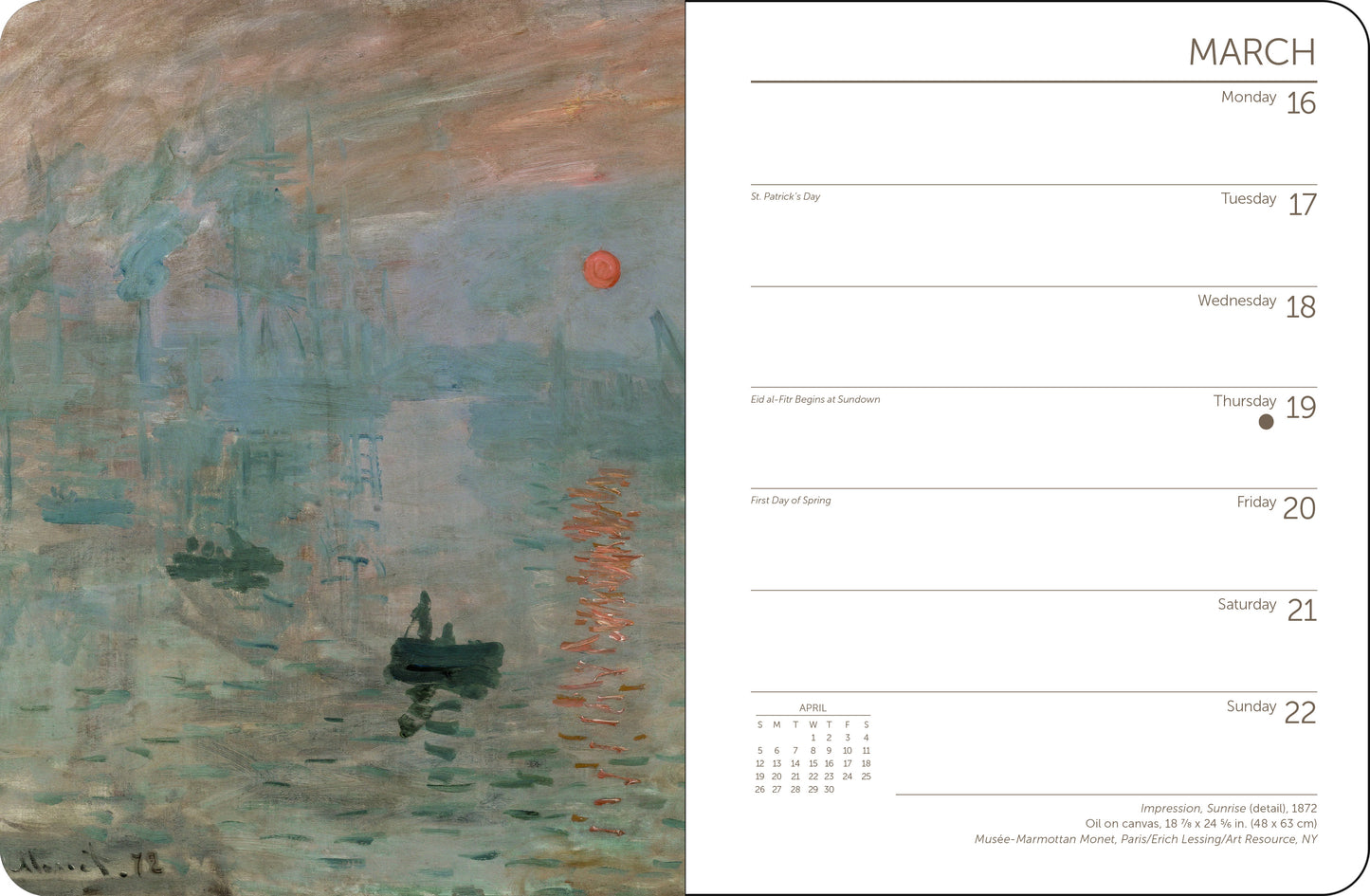 Spiral-bound 2026 planner with Monet's impressionist artwork on the front