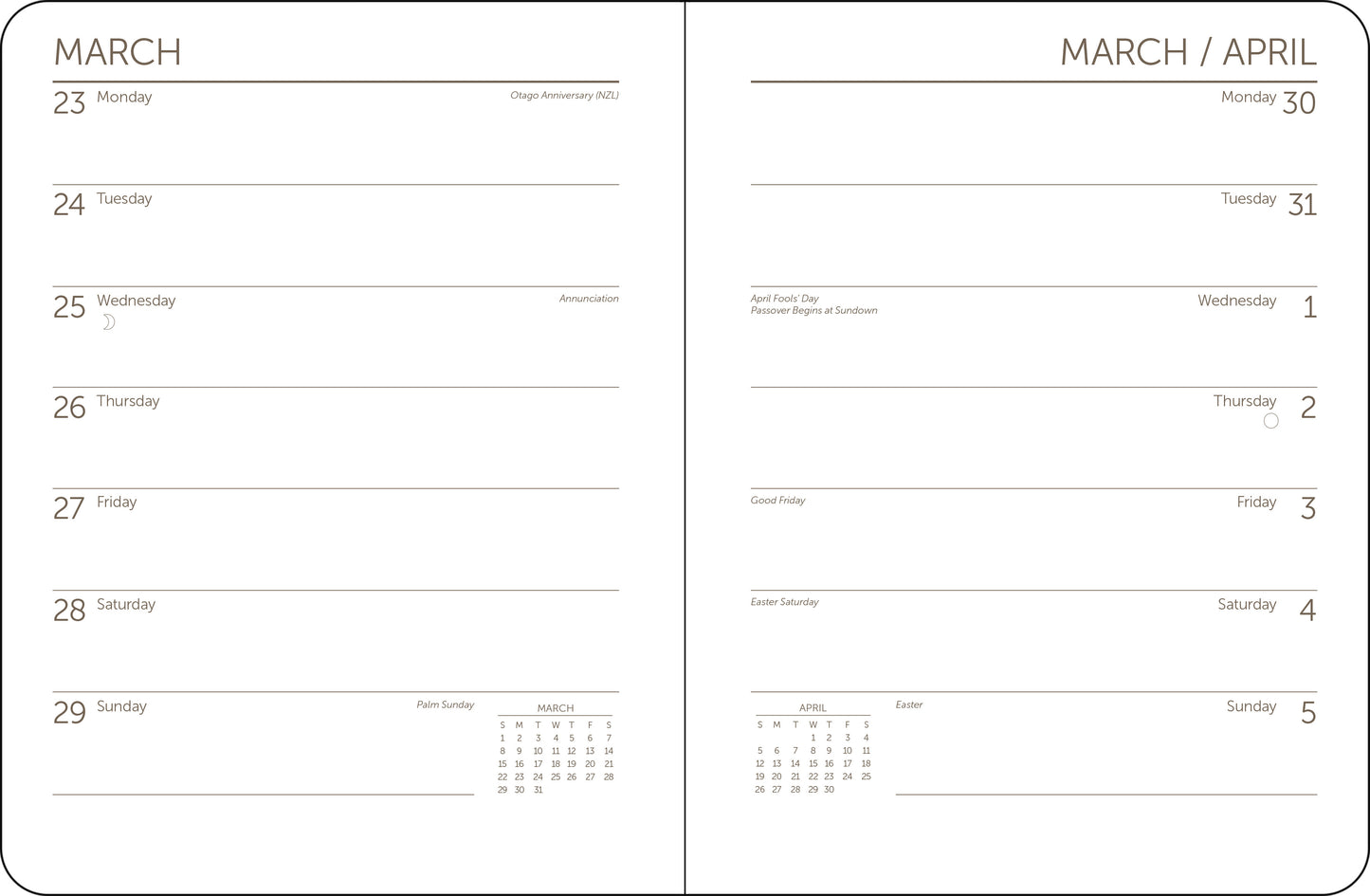 Interior weekly layout of Monet 2026 calendar with space for notes.