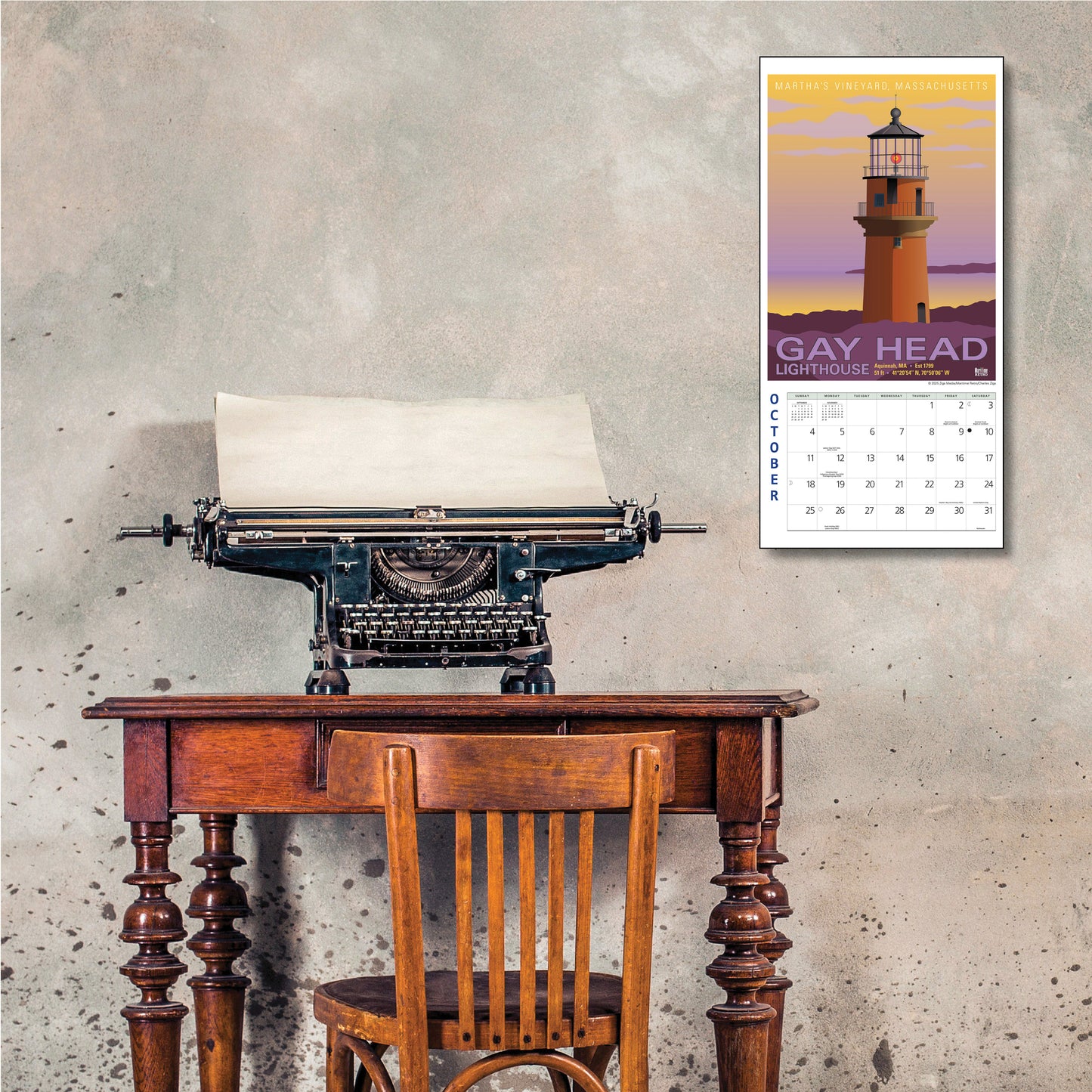Compact 7" x 7" lighthouse calendar