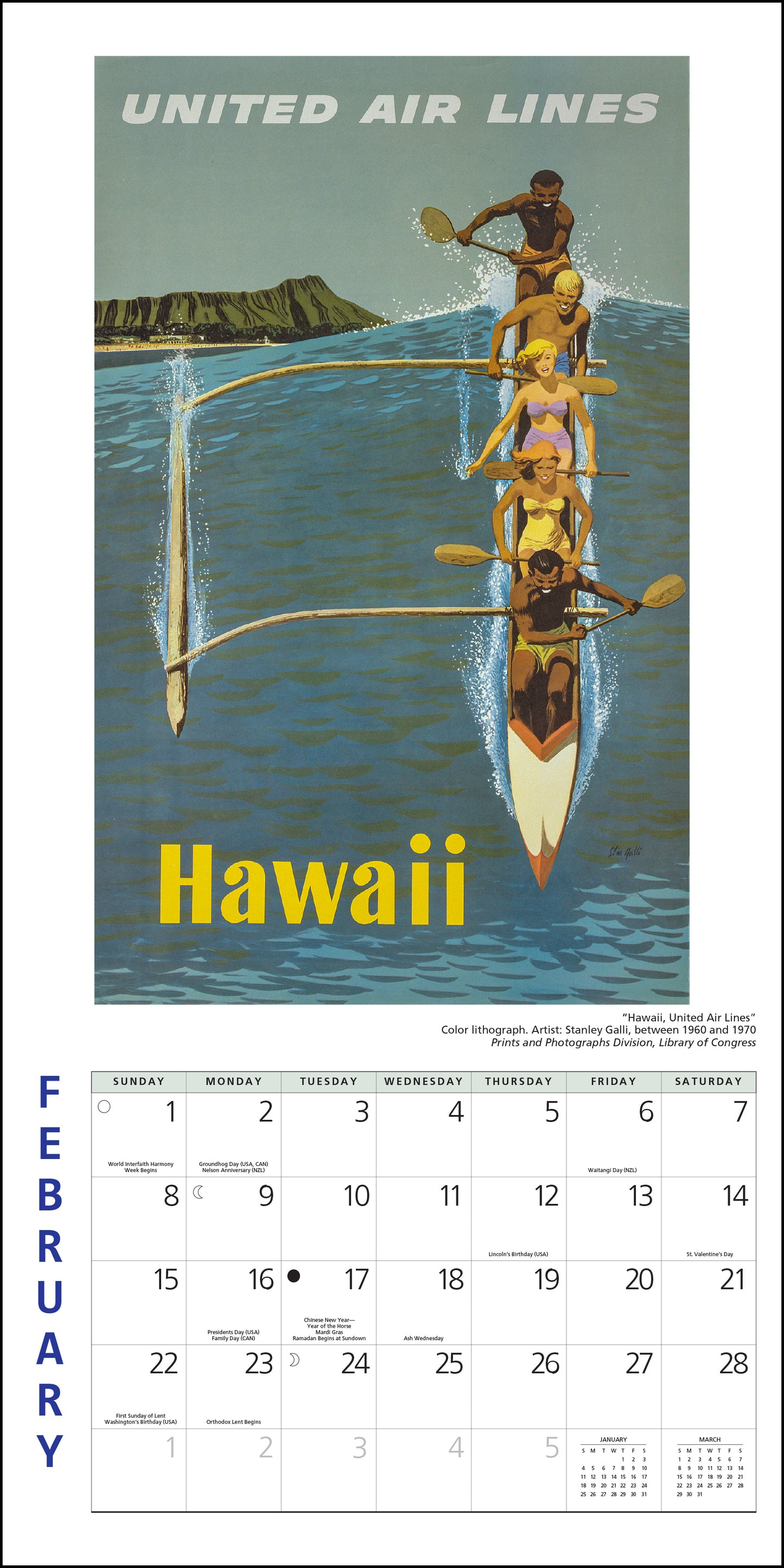Mini wall calendar with travel destinations for 2026