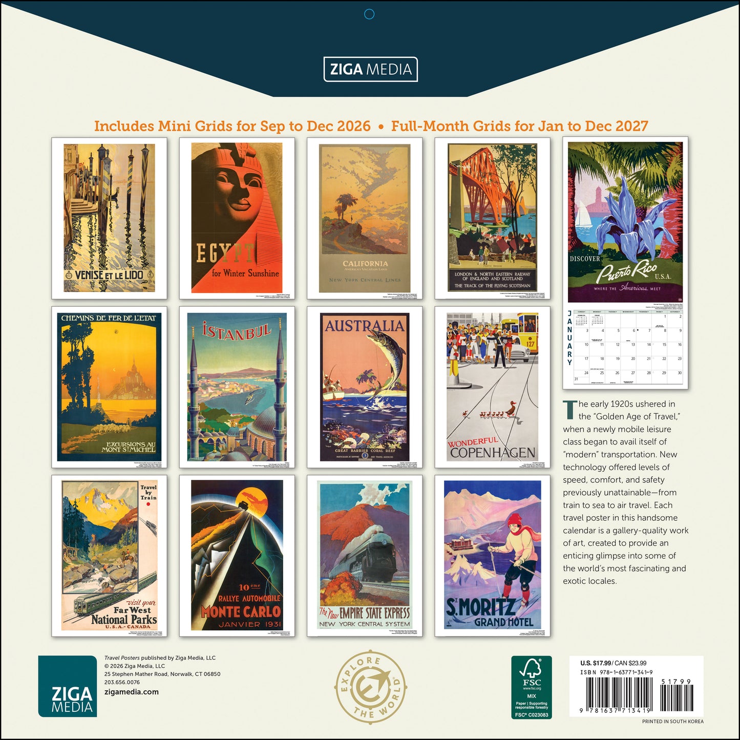 2027 Travel Posters 12SQ Wall Calendar, 12" x 12"