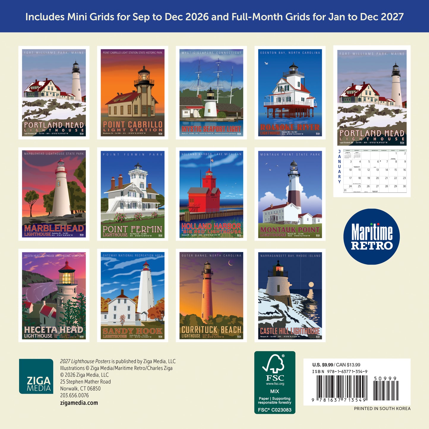 2027 Lighthouse Posters Mini Wall, 7" x 7"
