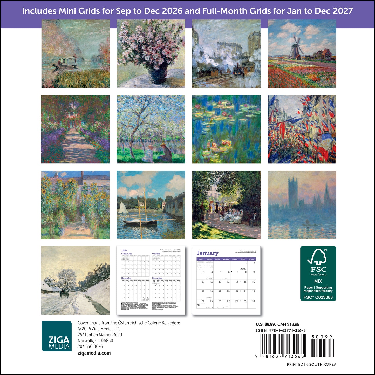 2027 Monet Mini Wall, 7" x 7"