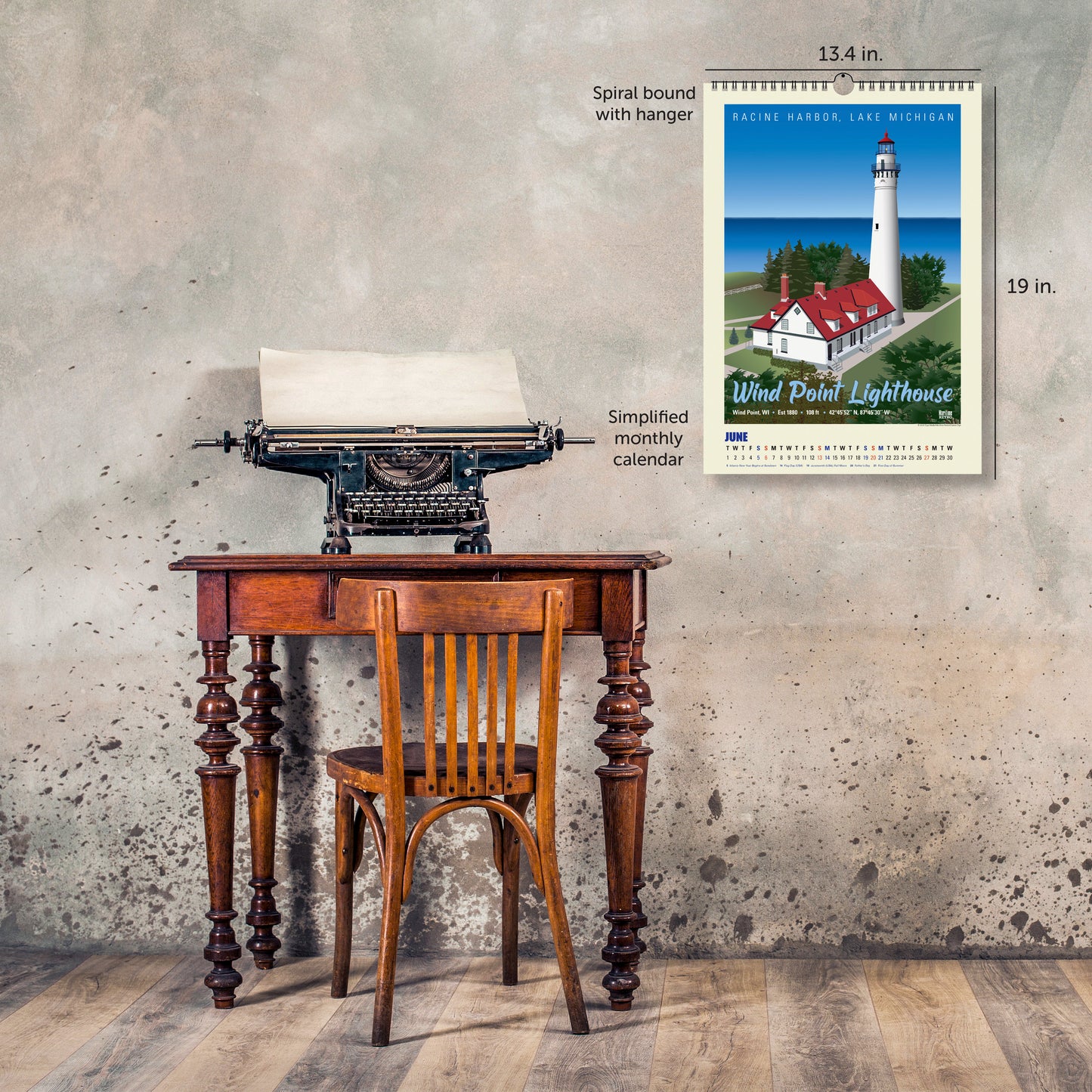 2027 Great Lakes Lighthouse Posters Large Wall Calendar 13.4" x 19" Spiral Bound with Hanger