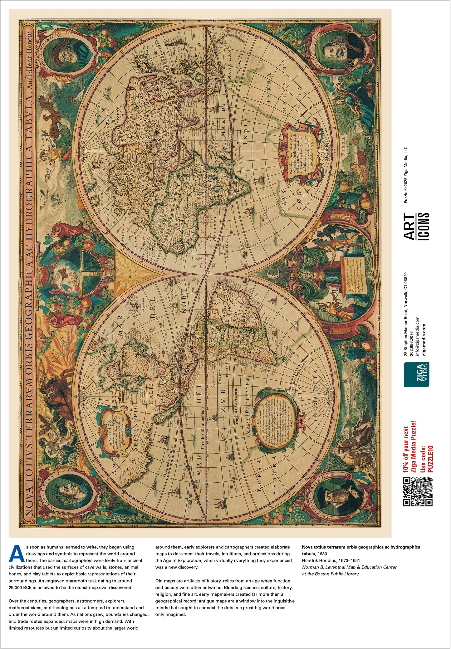 Antique Map-Hondius 1000 or 500 Piece Puzzle