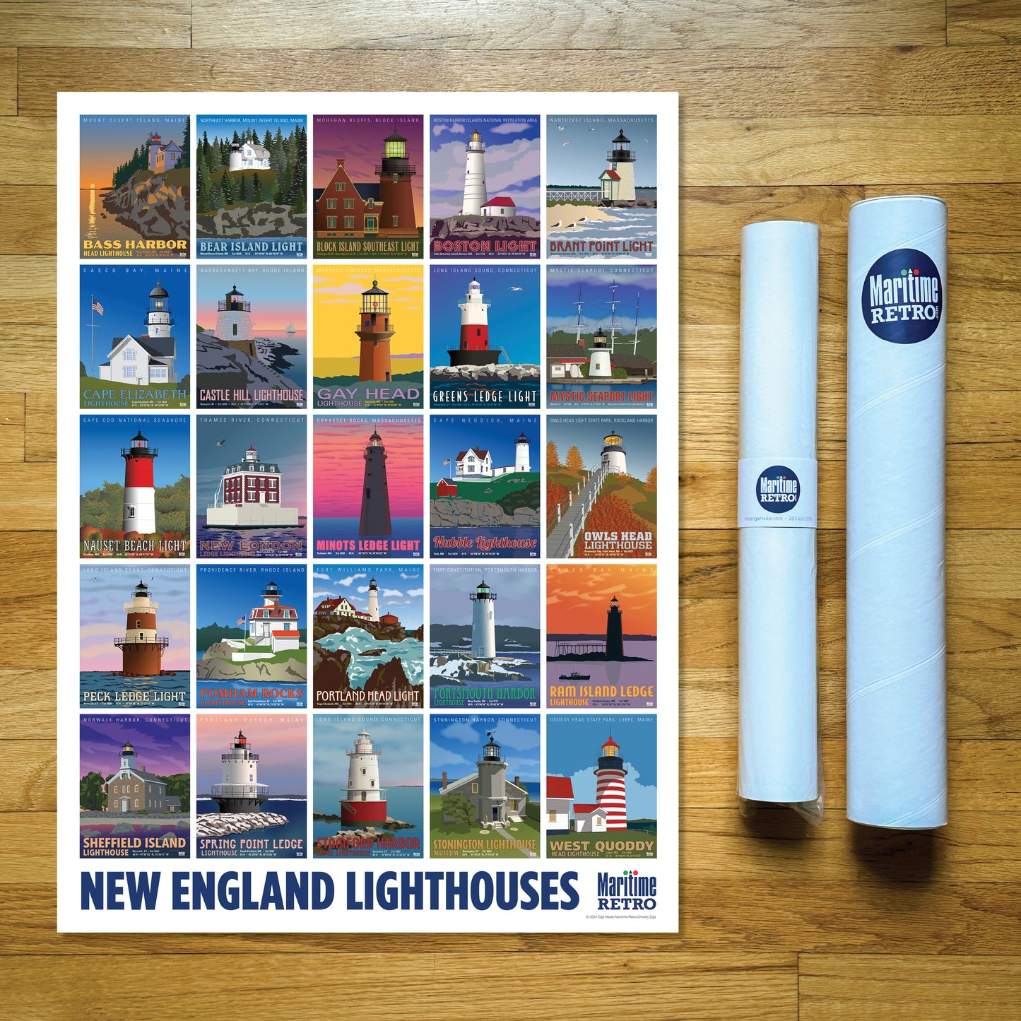 New England Lighthouses Print