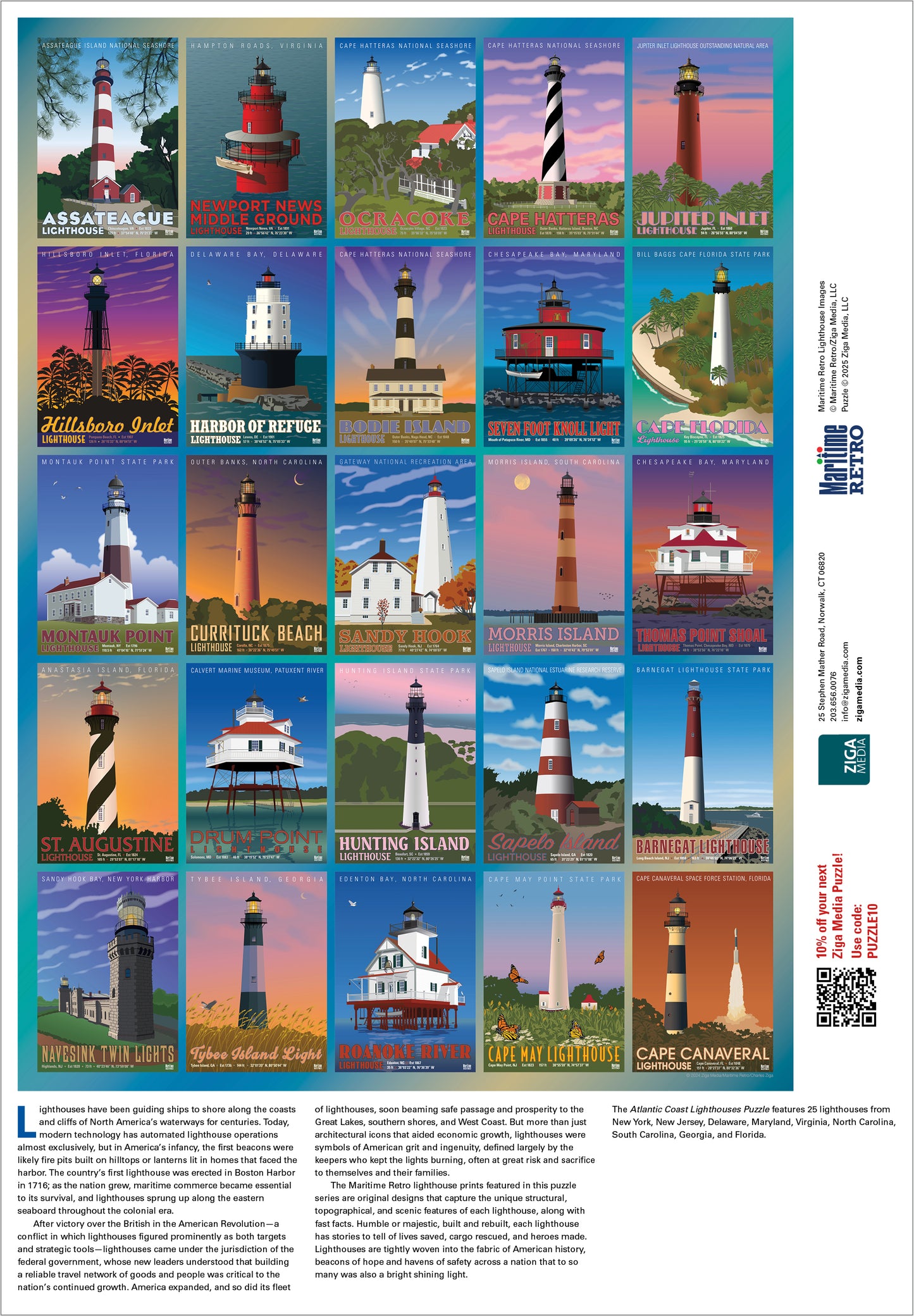 Atlantic Coast Lighthouses 1000 or 500 Piece Puzzle