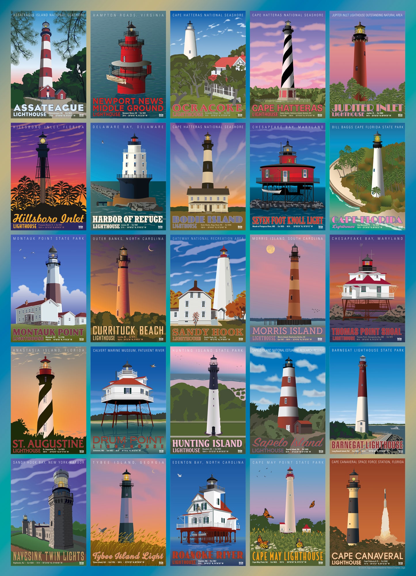 Atlantic Coast Lighthouses 1000 or 500 Piece Puzzle