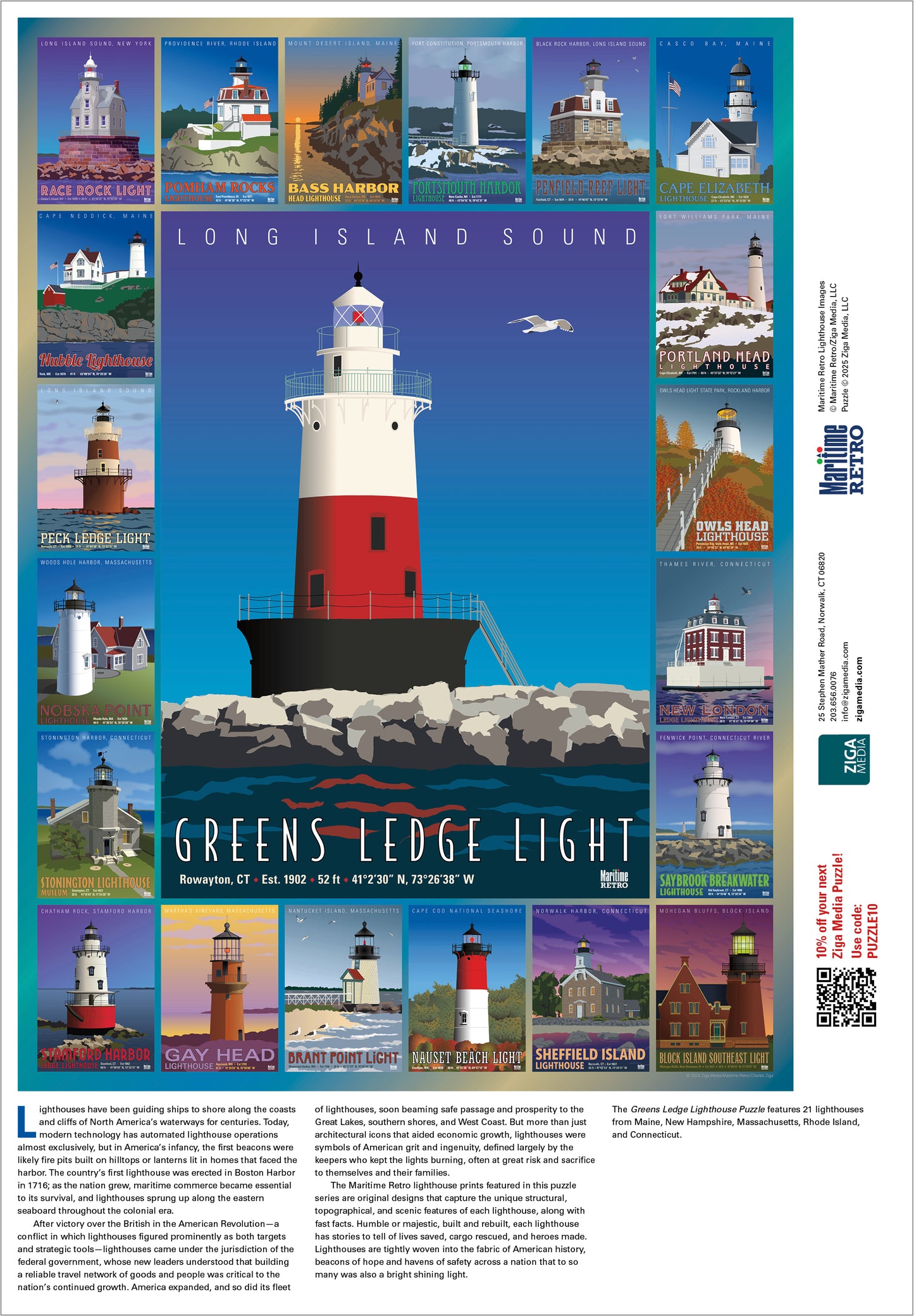Greens Ledge Lighthouse 1000 or 500 Piece Puzzle
