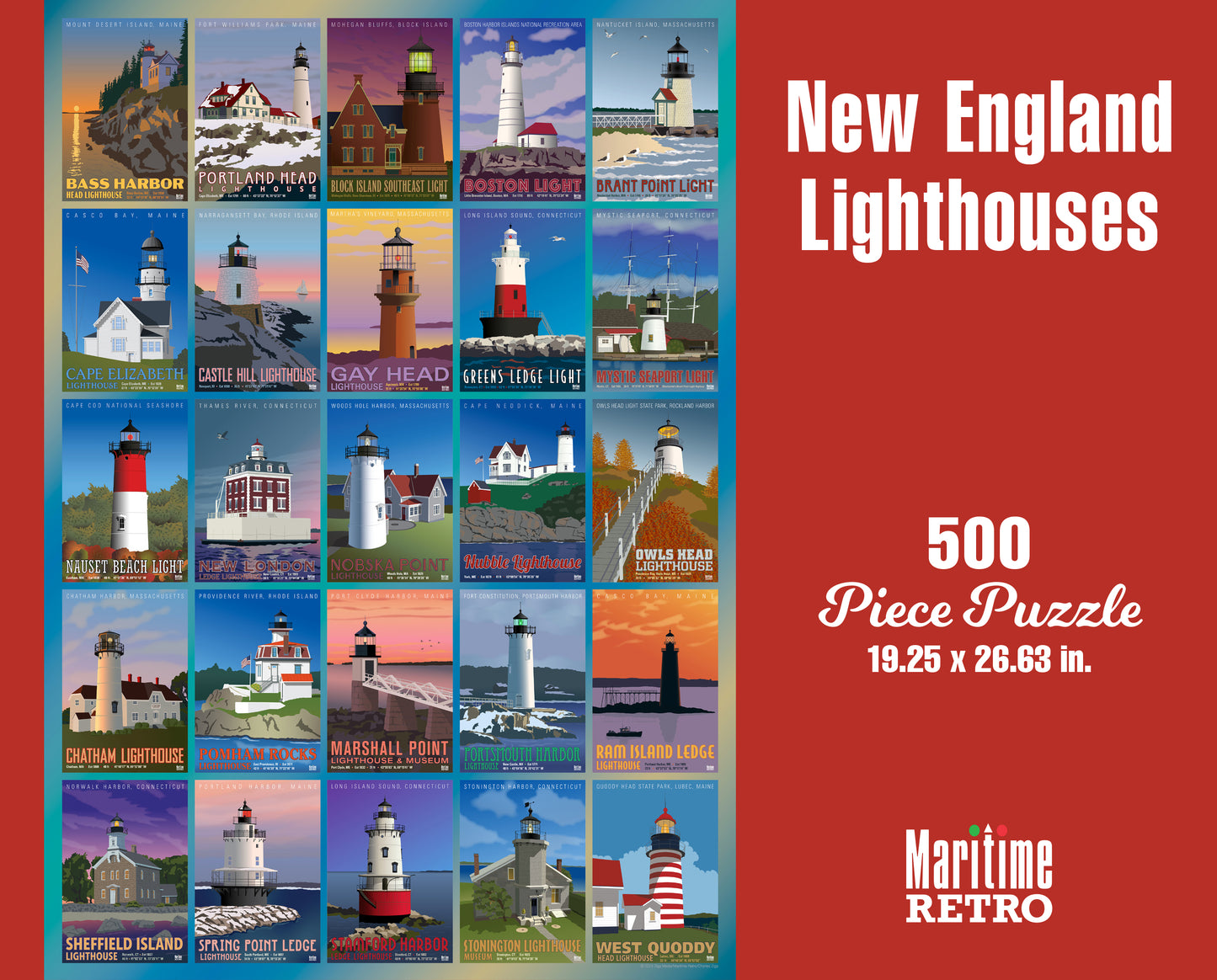 New England Lighthouses 1000 or 500 Piece Puzzle