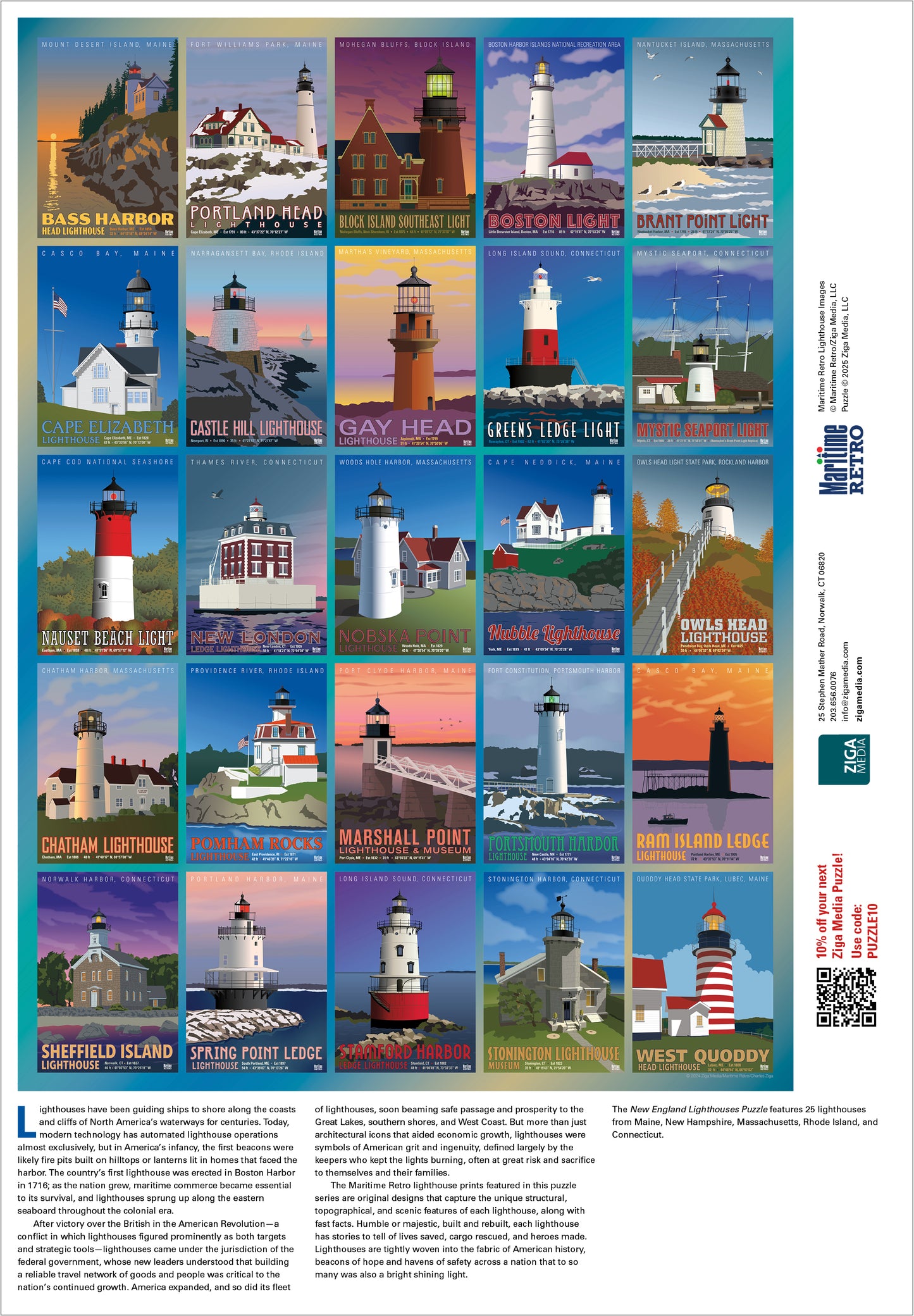 New England Lighthouses 1000 or 500 Piece Puzzle