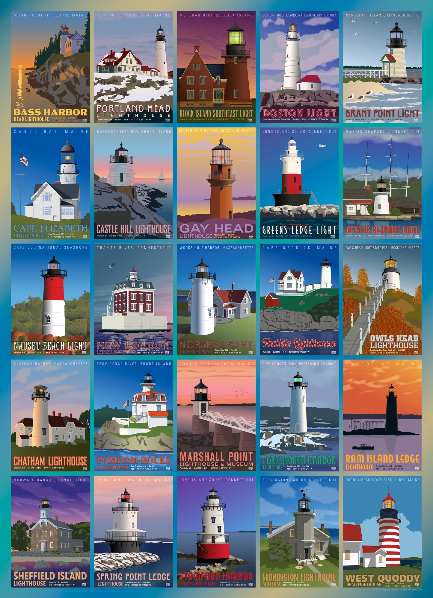New England Lighthouses 1000 or 500 Piece Puzzle