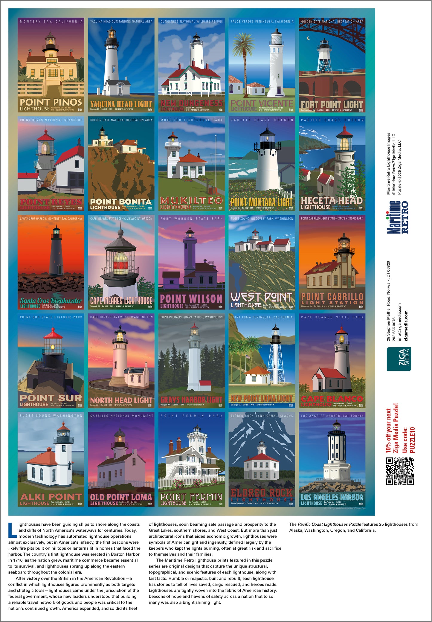 Pacific Coast Lighthouses 1000 or 500 Piece Puzzle