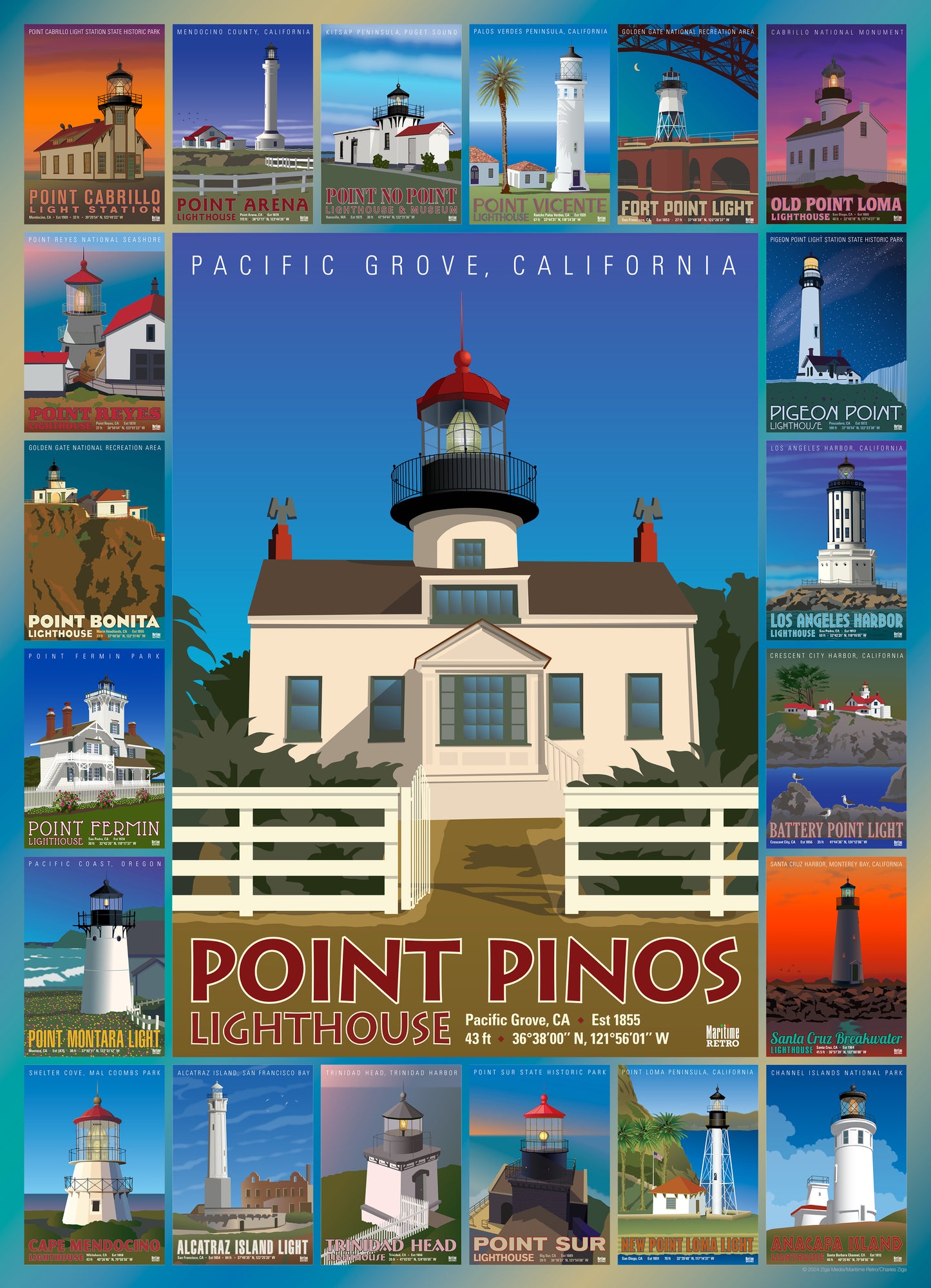 Point Pinos Lighthouse 1000 or 500 Piece Puzzle