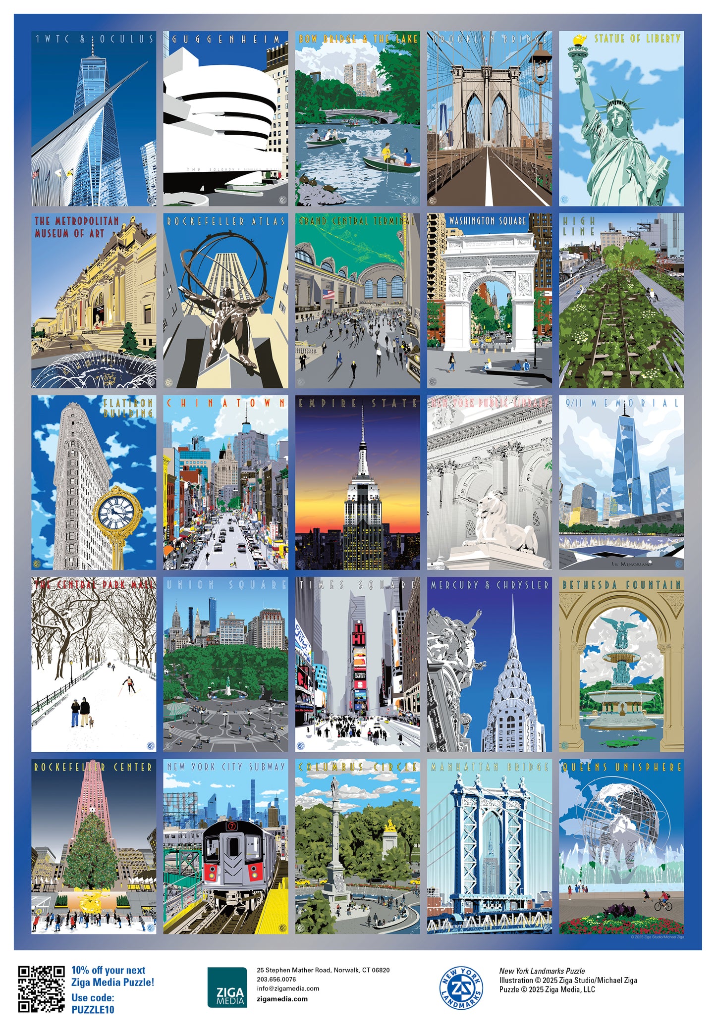 New York Landmarks 1000 or 500 Piece Puzzle