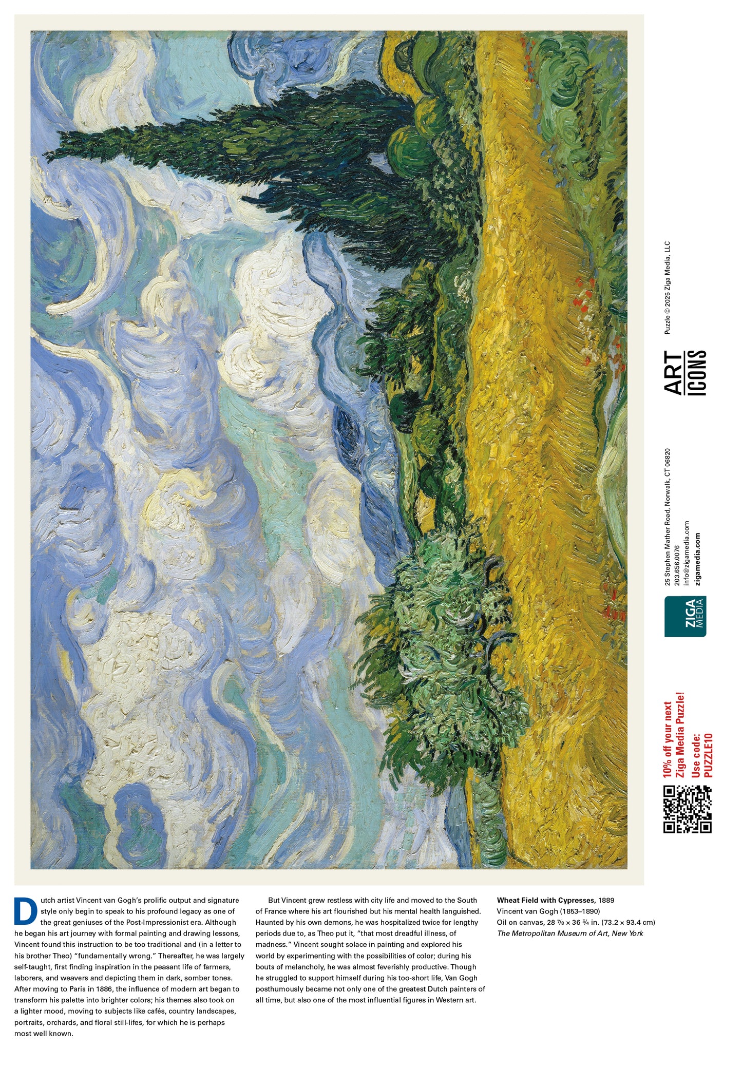 Van Gogh—Wheat Field 1000 or 500 Piece Puzzle