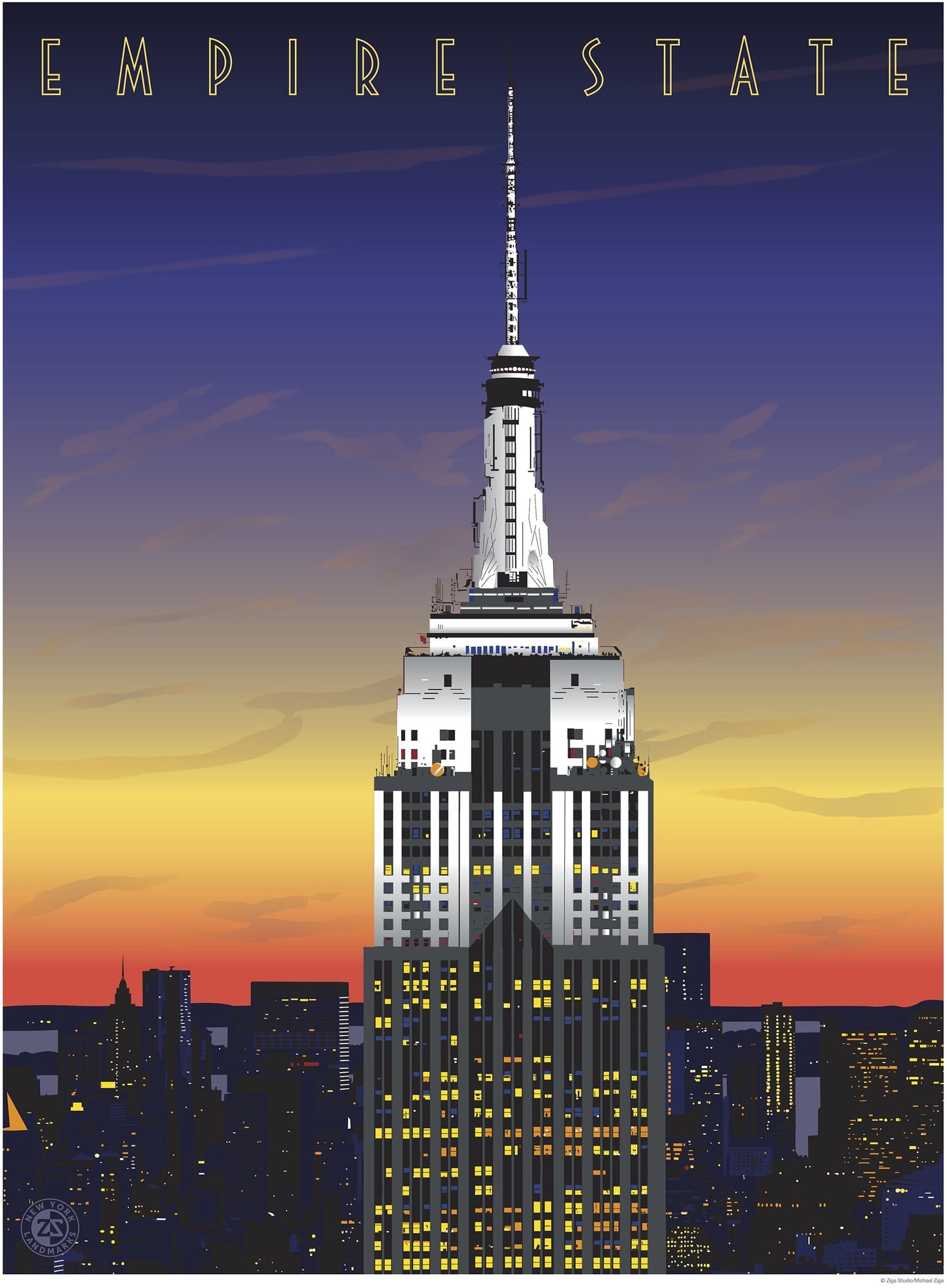 Empire State Print, White Sunset - Ziga Media