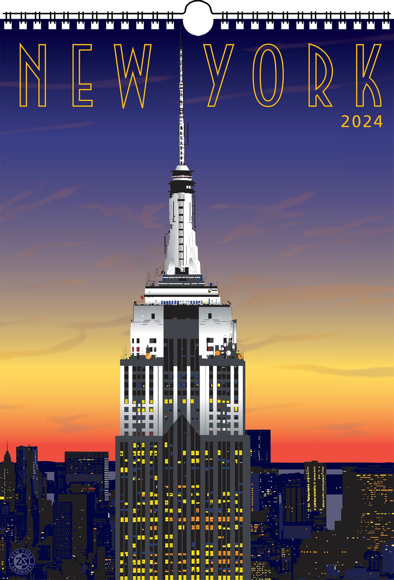 New York Landmarks Oversize Wall Calendar 2024, 13.38'' x 19'' Spiral Bound with Hanger