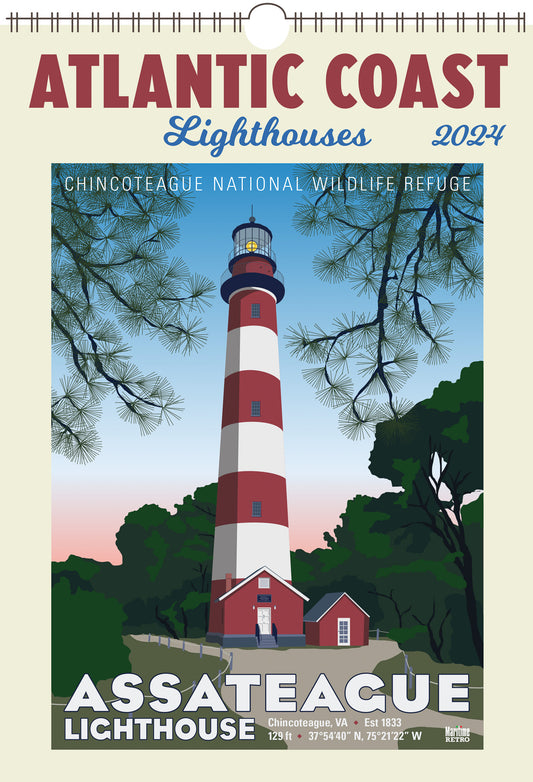Atlantic Coast Lighthouses Oversize Wall Calendar 2024, 13.38'' x 19'' Spiral Bound with Hanger