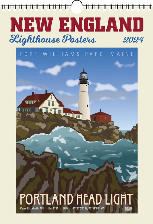 New England Lighthouses Oversize Wall Calendar 2024, 13.38'' x 19'' Spiral Bound with Hanger